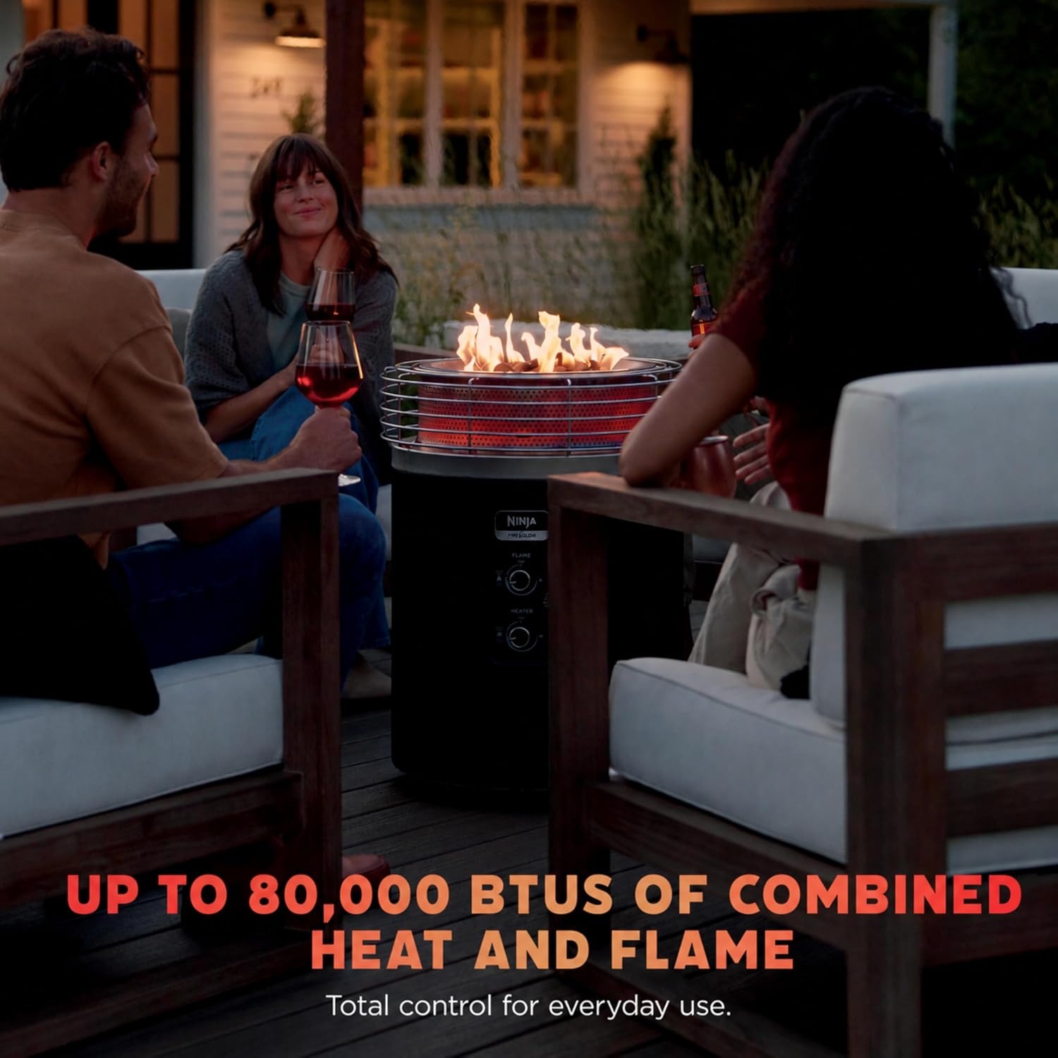 image:imageNinja Fireside360 Fire PitHeater 80000 BTU 3 Modes Rust Ninja Fireside360 offers flame heat or both with up to 80000 BTUs hasslefree dial control and smokeless designBlack