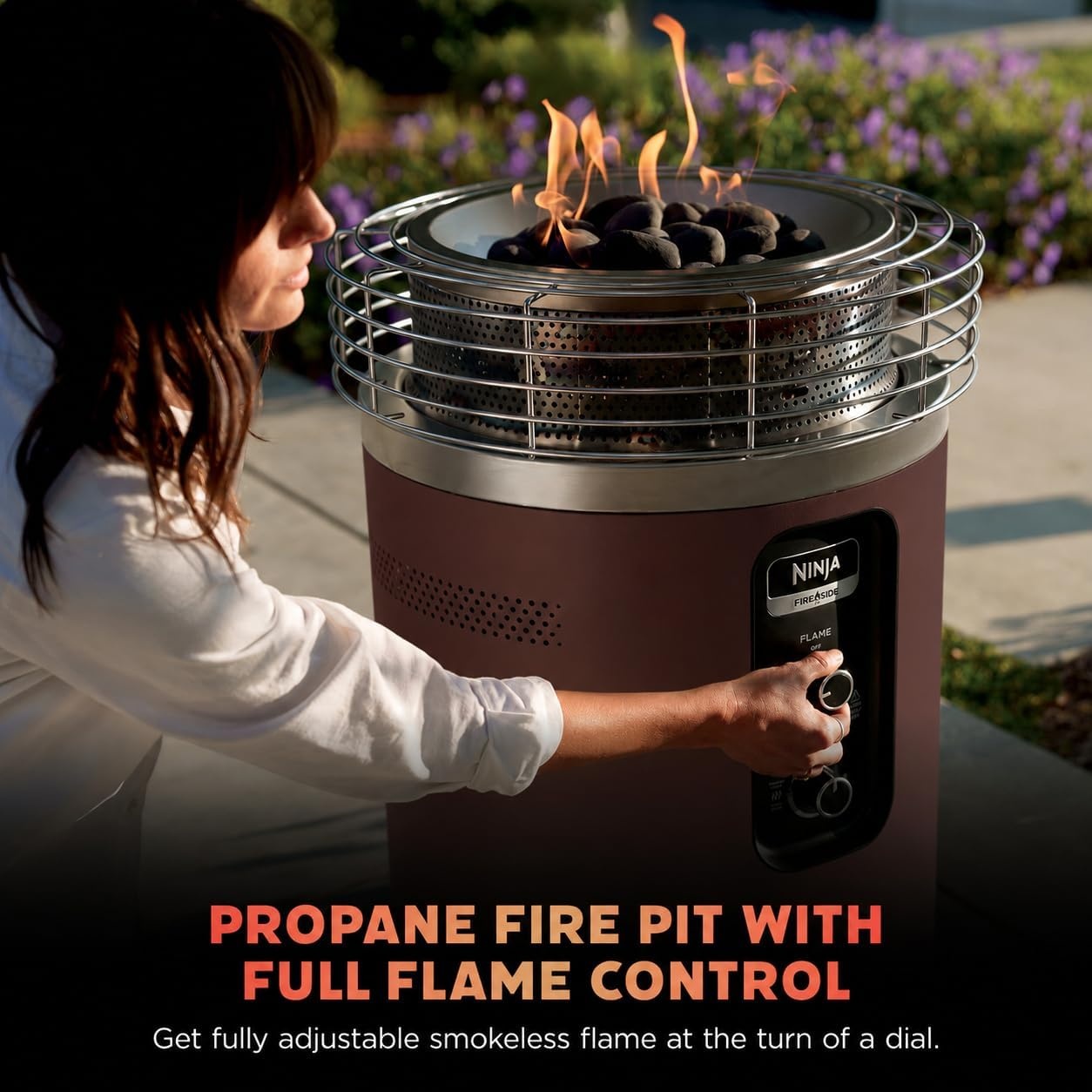 image:imageNinja Fireside360 Fire PitHeater 80000 BTU 3 Modes Rust Ninja Fireside360 offers flame heat or both with up to 80000 BTUs hasslefree dial control and smokeless designBrown