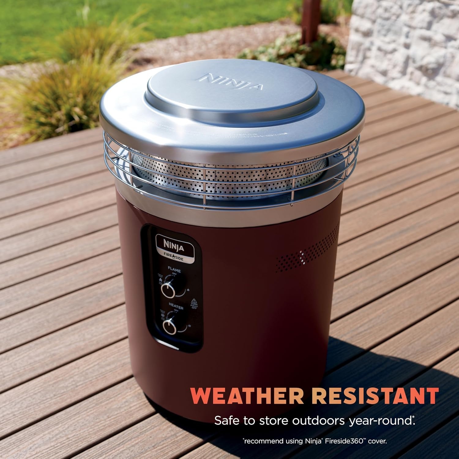 image:imageNinja Fireside360 Fire PitHeater 80000 BTU 3 Modes Rust Ninja Fireside360 offers flame heat or both with up to 80000 BTUs hasslefree dial control and smokeless designMaroon