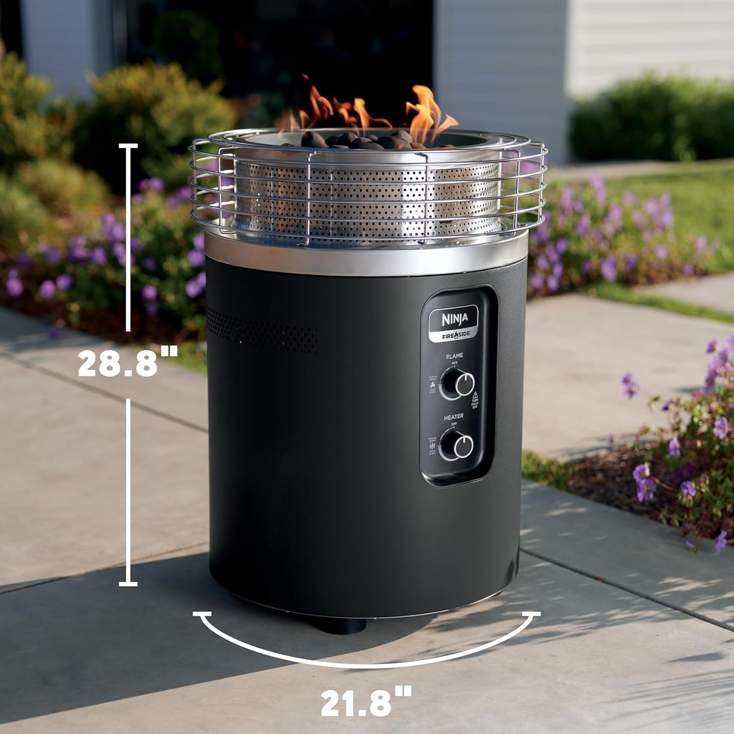 image:imageNinja Fireside360 Fire PitHeater 80000 BTU 3 Modes Rust Ninja Fireside360 offers flame heat or both with up to 80000 BTUs hasslefree dial control and smokeless designBlack