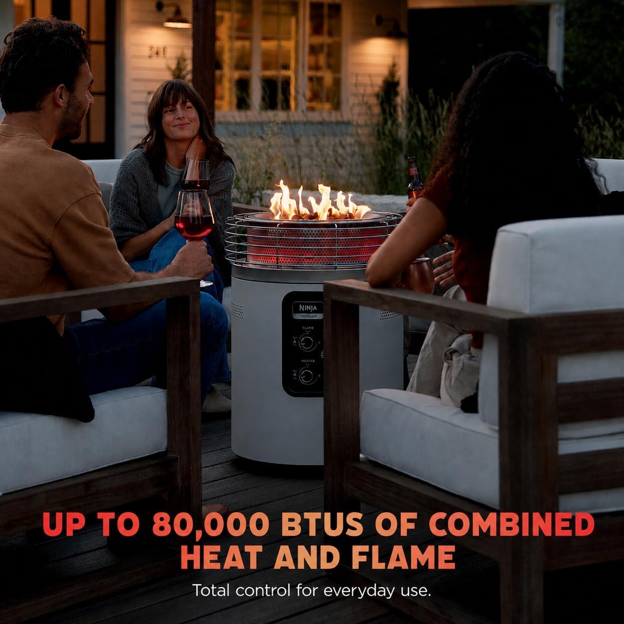 image:imageNinja Fireside360 Fire PitHeater 80000 BTU 3 Modes Rust Ninja Fireside360 offers flame heat or both with up to 80000 BTUs hasslefree dial control and smokeless designStone