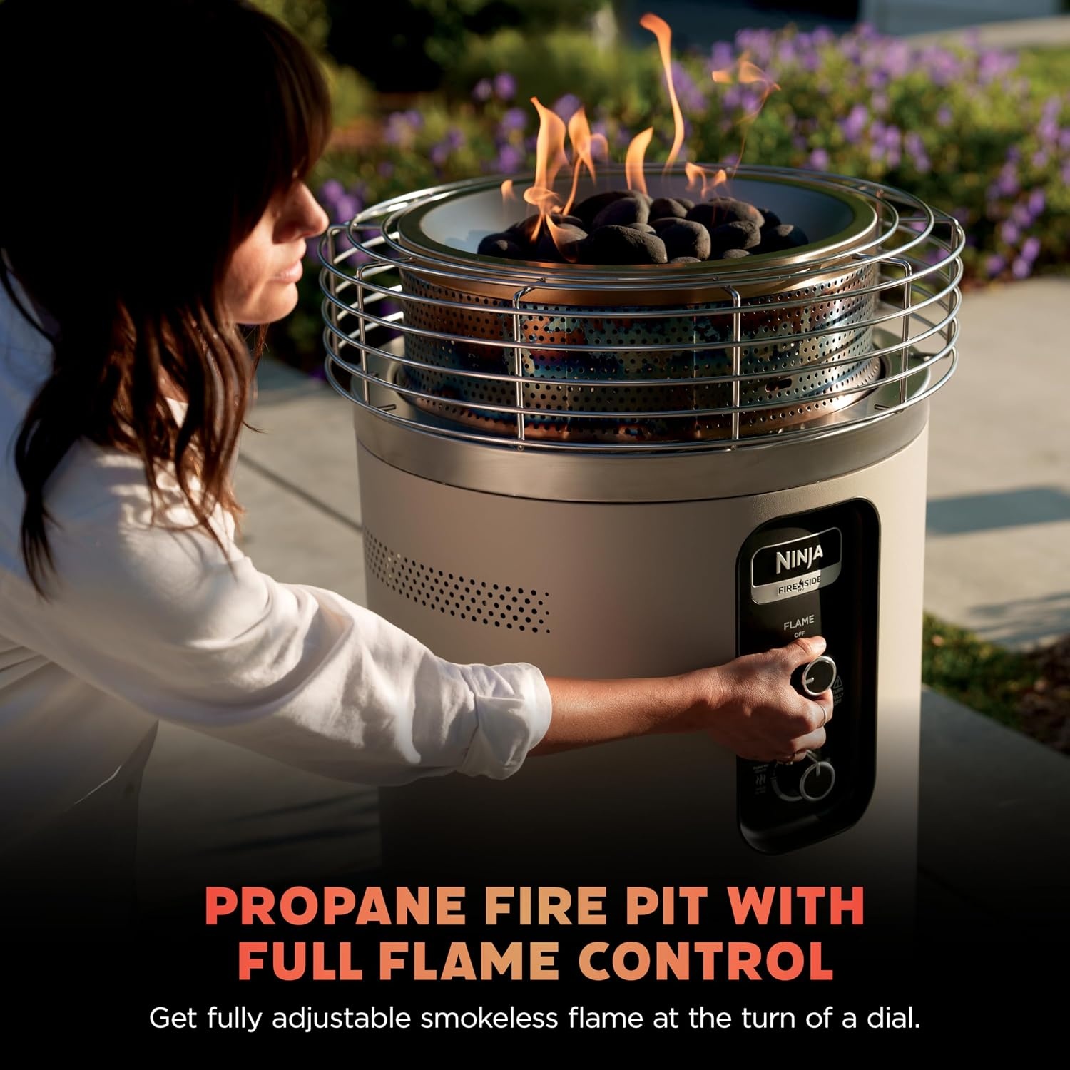 image:imageNinja Fireside360 Fire PitHeater 80000 BTU 3 Modes Rust Ninja Fireside360 offers flame heat or both with up to 80000 BTUs hasslefree dial control and smokeless designStone