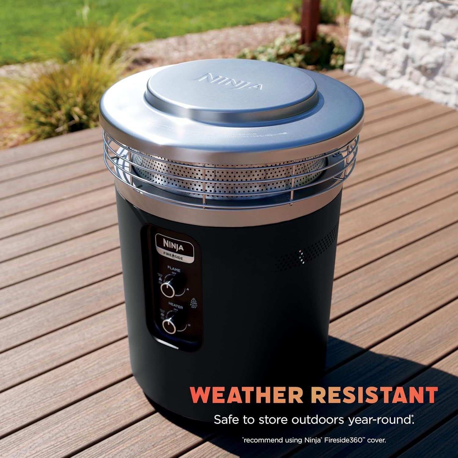image:imageNinja Fireside360 Fire PitHeater 80000 BTU 3 Modes Rust Ninja Fireside360 offers flame heat or both with up to 80000 BTUs hasslefree dial control and smokeless designBlack