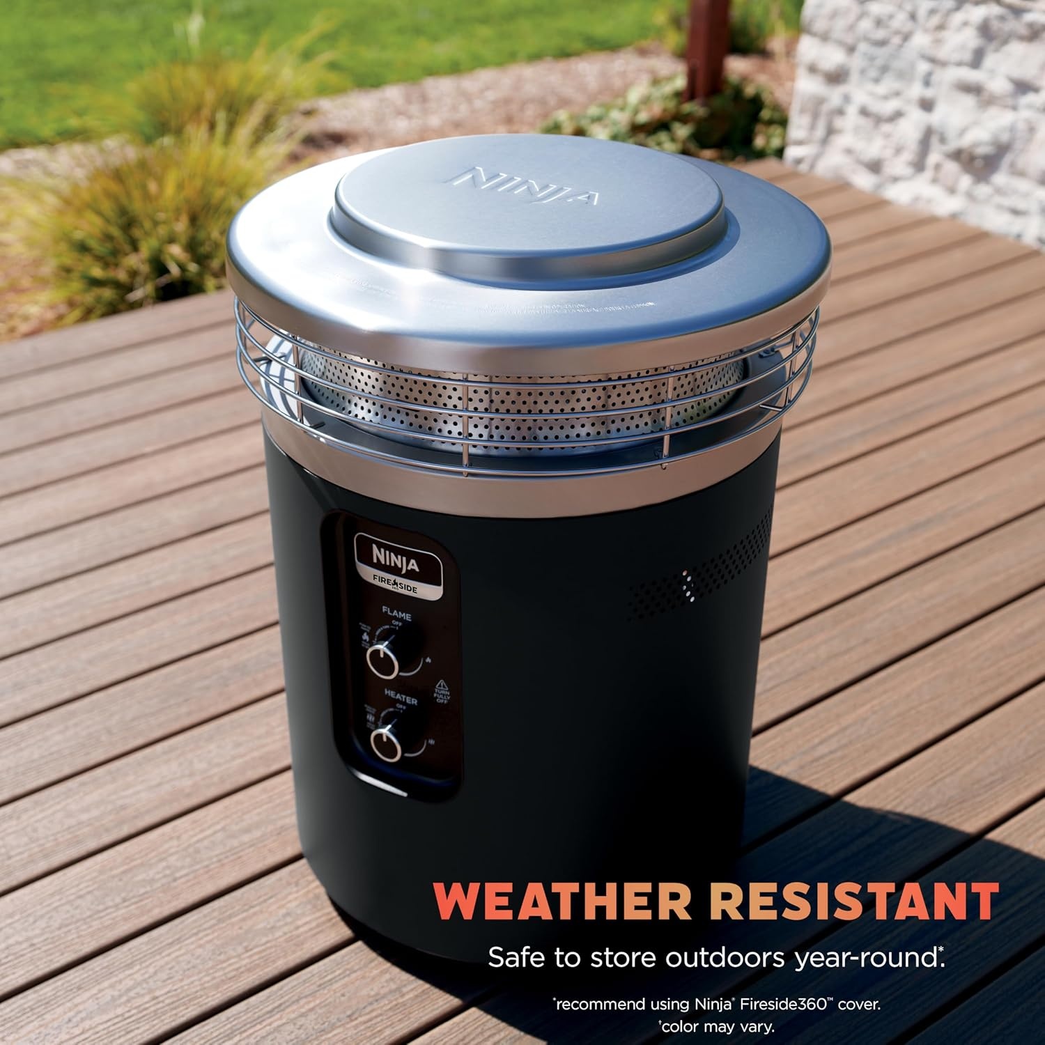 image:imageNinja Fireside360 Fire PitHeater 80000 BTU 3 Modes Rust Ninja Fireside360 offers flame heat or both with up to 80000 BTUs hasslefree dial control and smokeless designStone