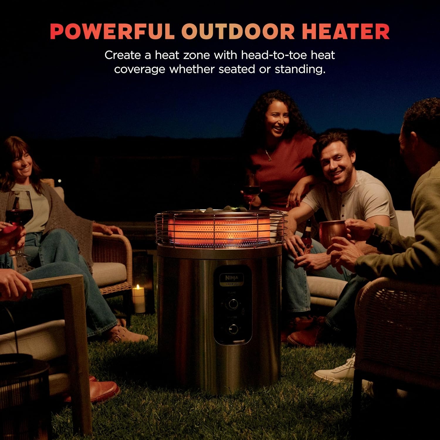 image:imageNinja Fireside360 Fire PitHeater 80000 BTU 3 Modes Rust Ninja Fireside360 offers flame heat or both with up to 80000 BTUs hasslefree dial control and smokeless designStainless Steel