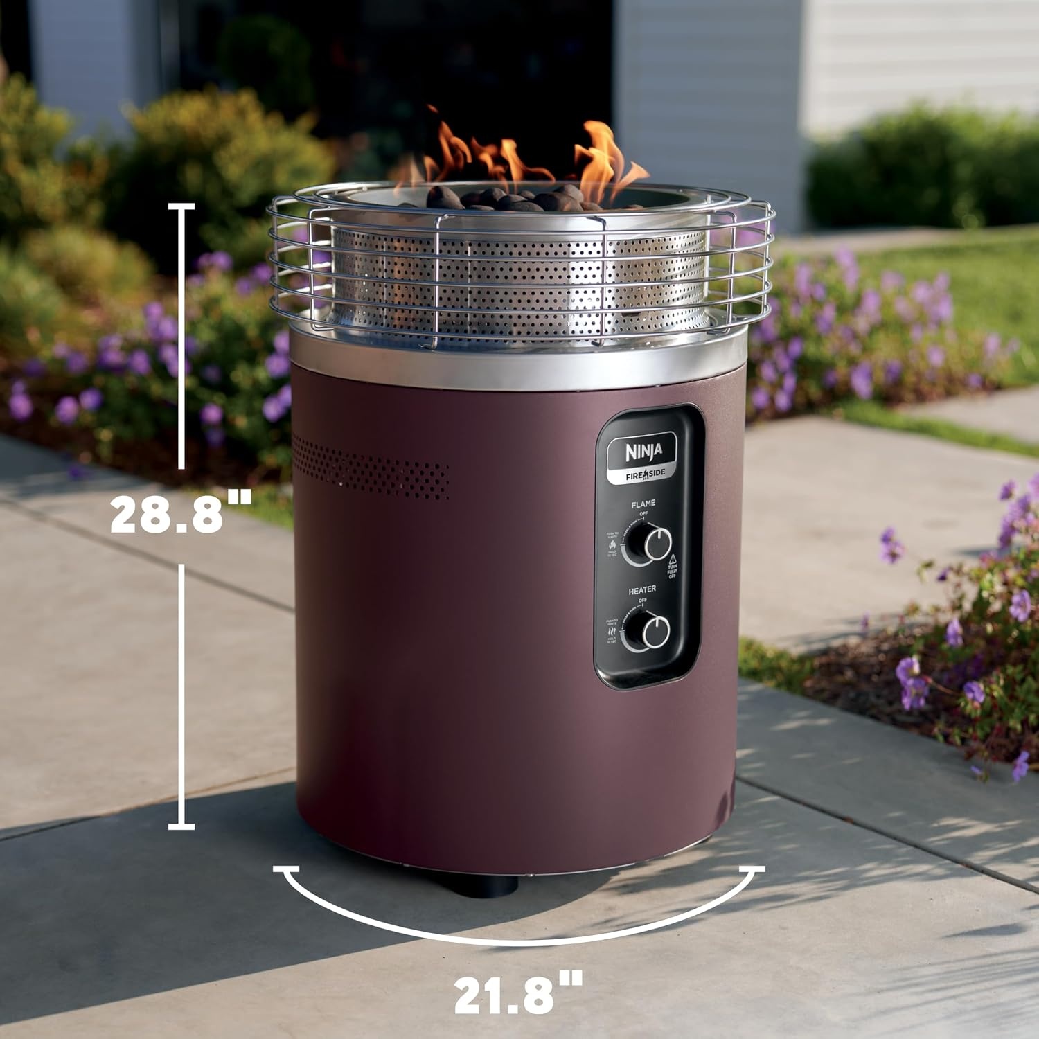 image:imageNinja Fireside360 Fire PitHeater 80000 BTU 3 Modes Rust Ninja Fireside360 offers flame heat or both with up to 80000 BTUs hasslefree dial control and smokeless designMaroon