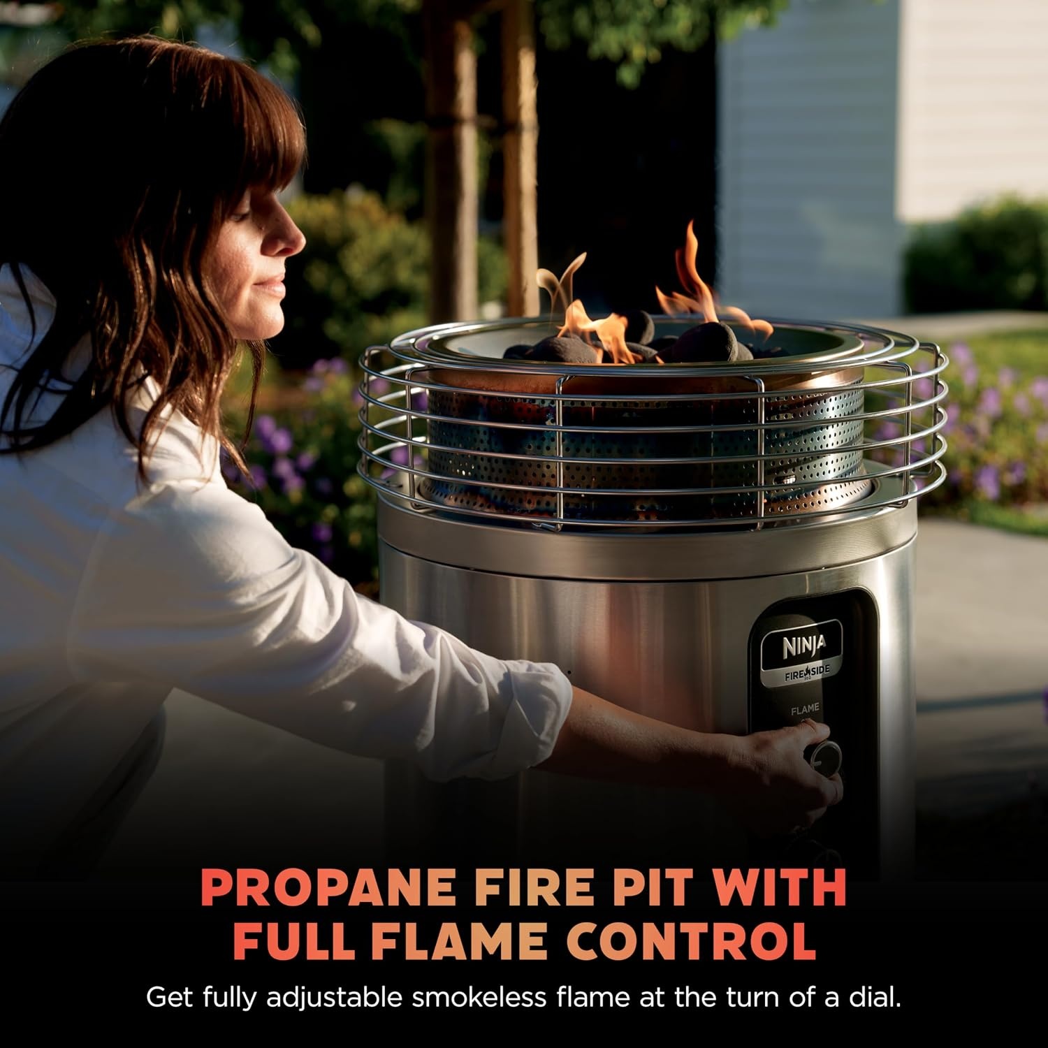 image:imageNinja Fireside360 Fire PitHeater 80000 BTU 3 Modes Rust Ninja Fireside360 offers flame heat or both with up to 80000 BTUs hasslefree dial control and smokeless designStainless Steel