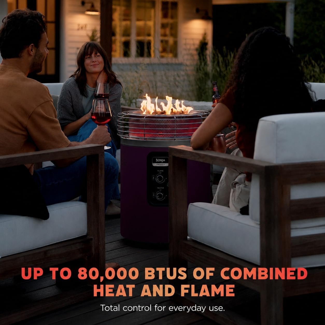 image:imageNinja Fireside360 Fire PitHeater 80000 BTU 3 Modes Rust Ninja Fireside360 offers flame heat or both with up to 80000 BTUs hasslefree dial control and smokeless designMaroon