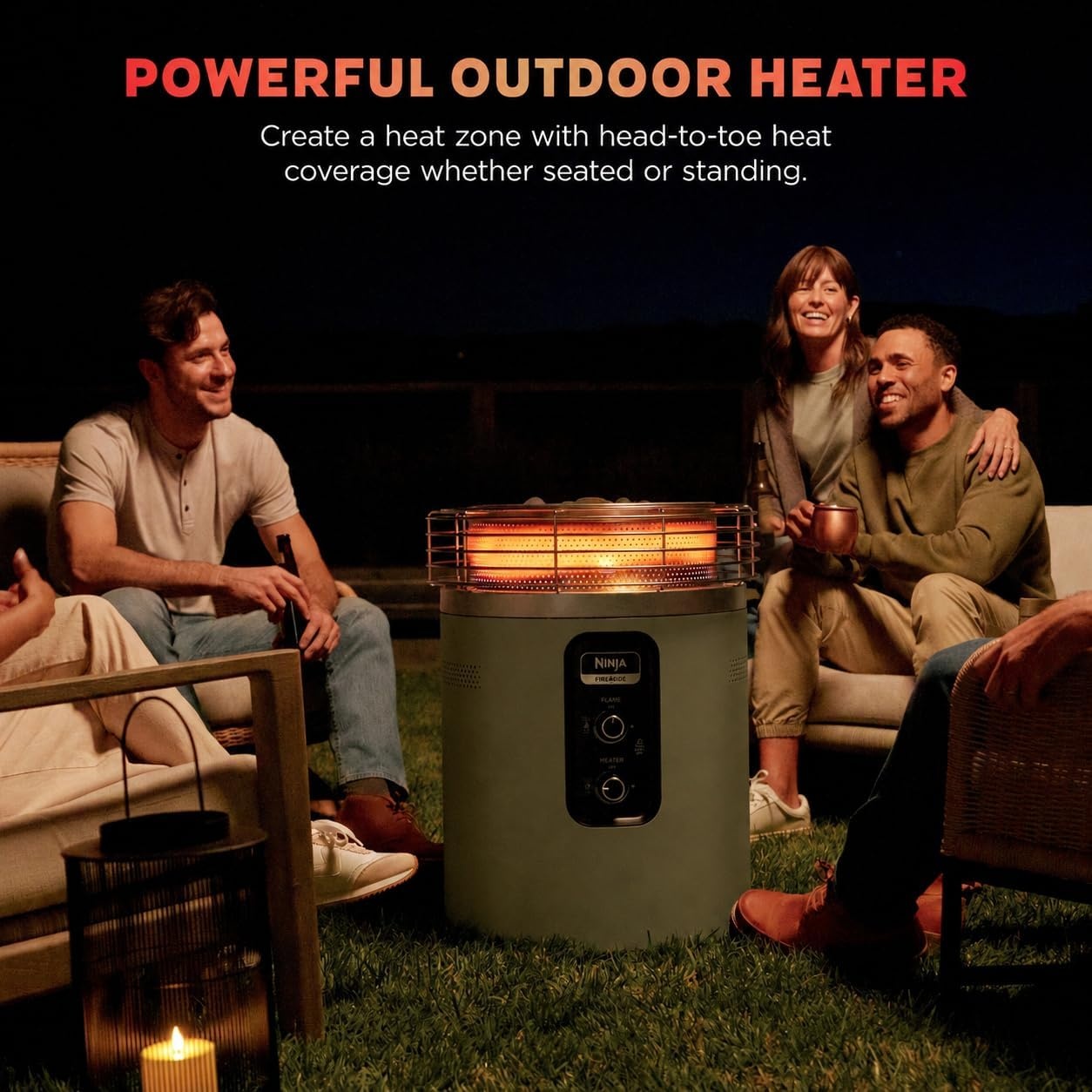 image:imageNinja Fireside360 Fire PitHeater 80000 BTU 3 Modes Rust Ninja Fireside360 offers flame heat or both with up to 80000 BTUs hasslefree dial control and smokeless designMoss