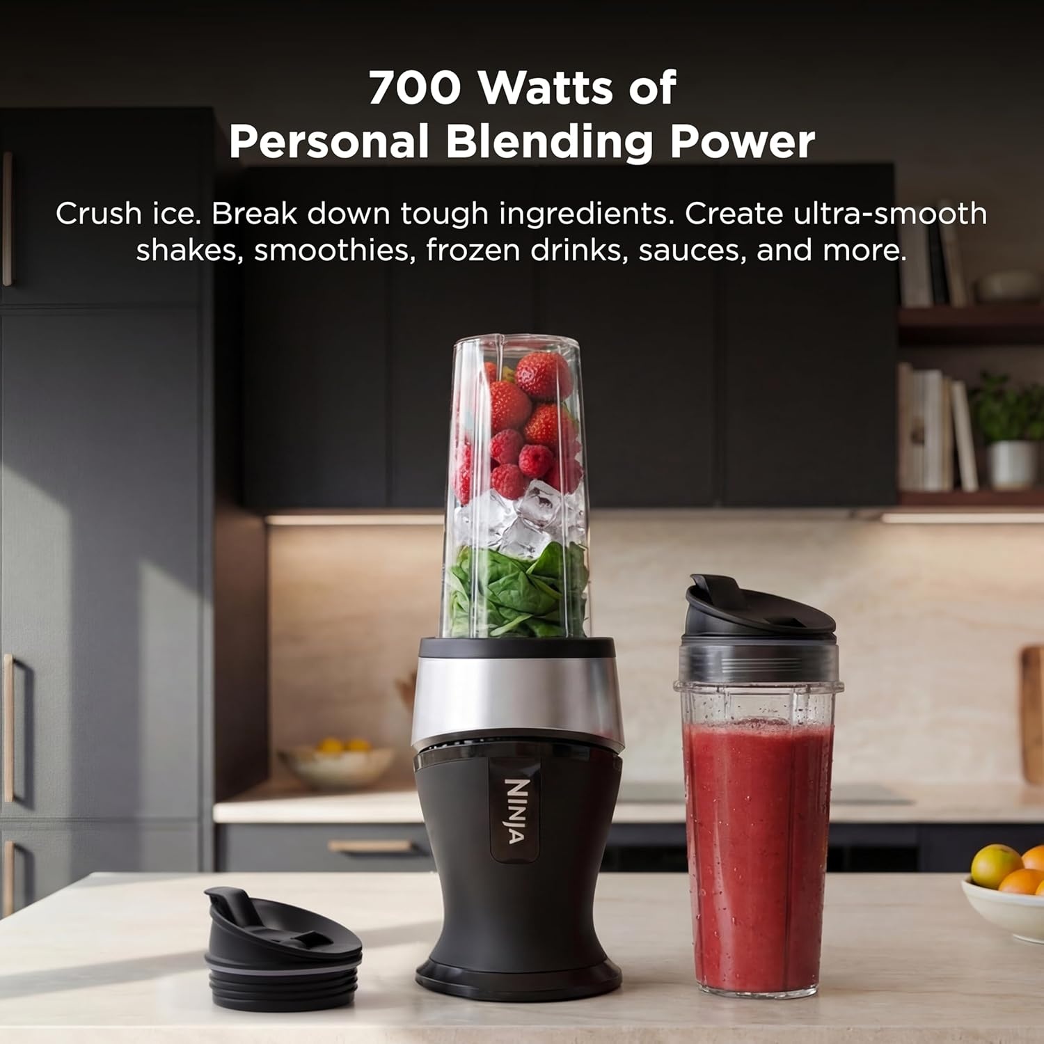 image:imageNinja Fit Compact Personal Blender 700W 2 16oz Cups QB3001SS 700watt base blends smoothies shakes amp frozen drinks 2 16oz togo cups w spout lids Dishwasher safePush to blend