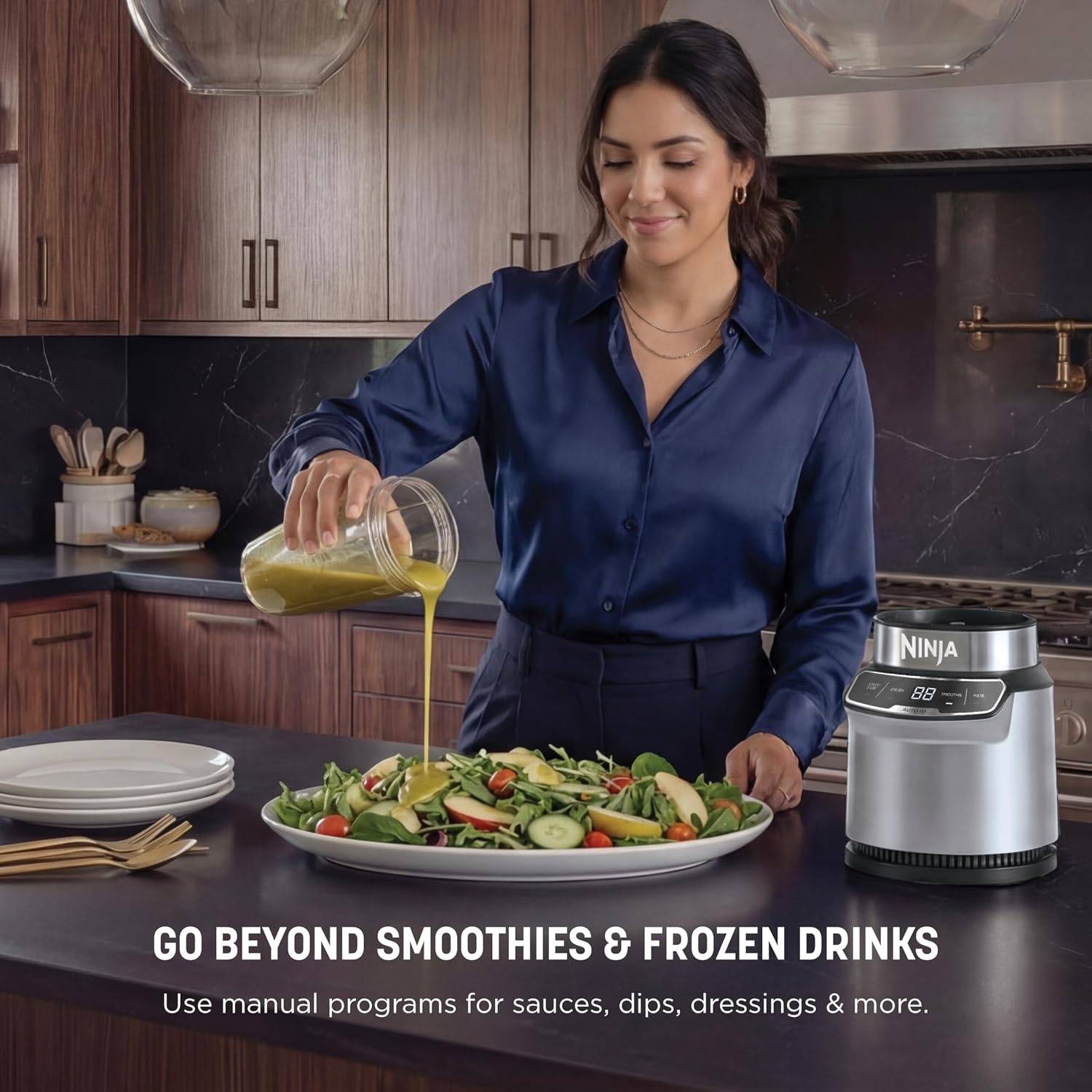 image:imageNinja Fit Compact Personal Blender 700W 2 16oz Cups QB3001SS 700watt base blends smoothies shakes amp frozen drinks 2 16oz togo cups w spout lids Dishwasher safeAuto Blend