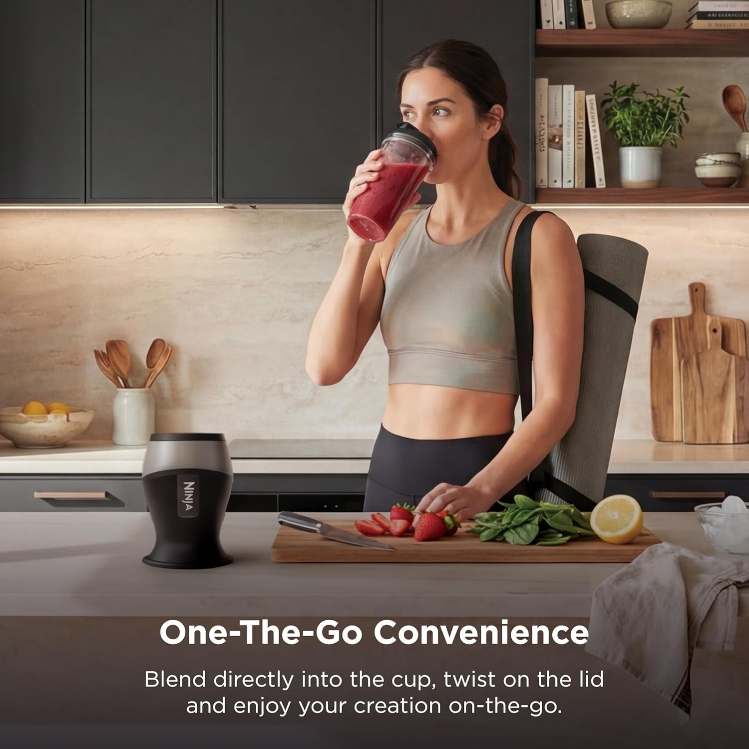 image:imageNinja Fit Compact Personal Blender 700W 2 16oz Cups QB3001SS 700watt base blends smoothies shakes amp frozen drinks 2 16oz togo cups w spout lids Dishwasher safePush to blend