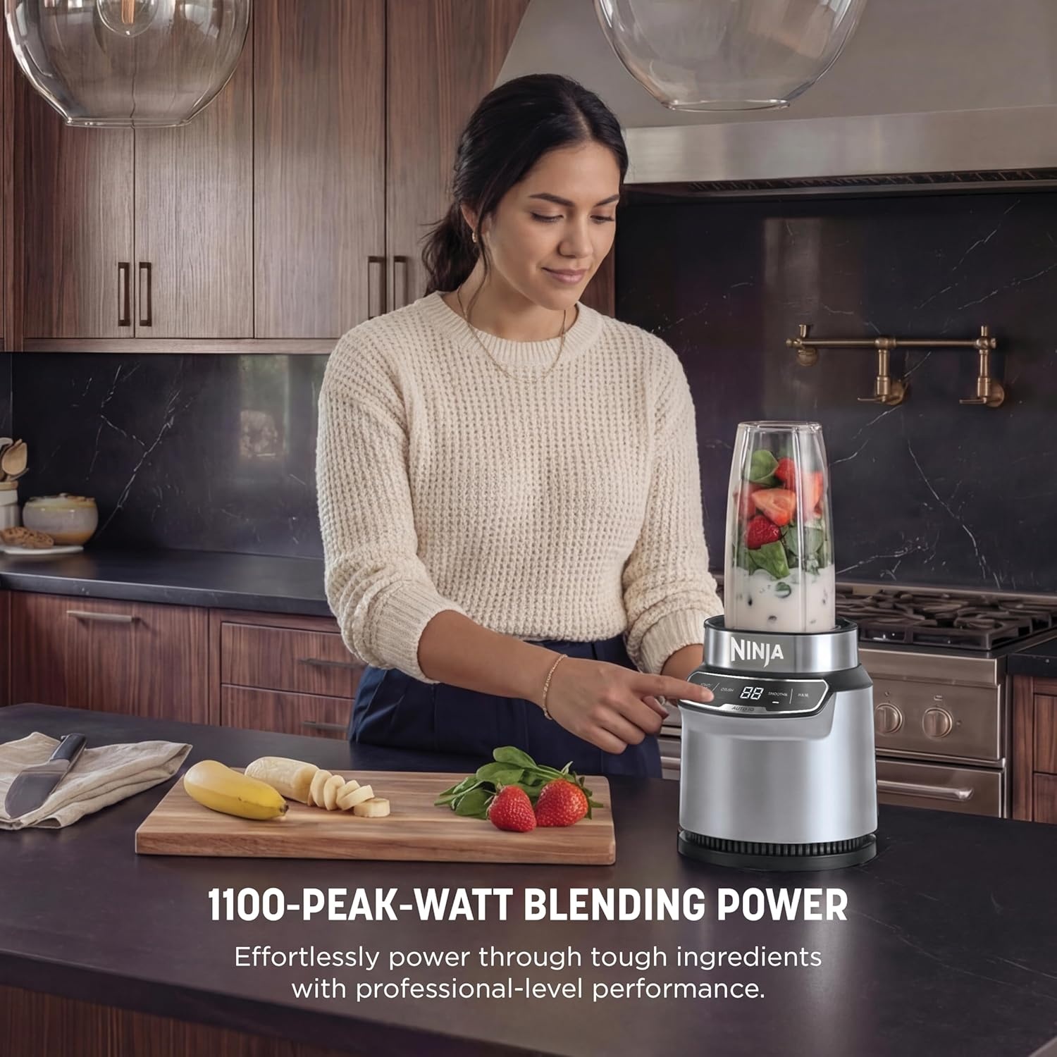 image:imageNinja Fit Compact Personal Blender 700W 2 16oz Cups QB3001SS 700watt base blends smoothies shakes amp frozen drinks 2 16oz togo cups w spout lids Dishwasher safeAuto Blend