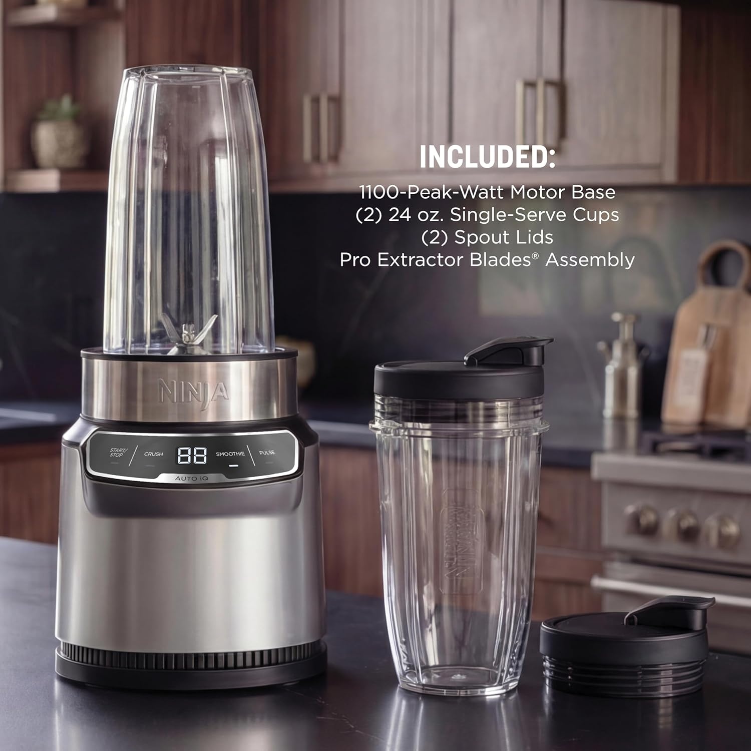 image:imageNinja Fit Compact Personal Blender 700W 2 16oz Cups QB3001SS 700watt base blends smoothies shakes amp frozen drinks 2 16oz togo cups w spout lids Dishwasher safeAuto Blend