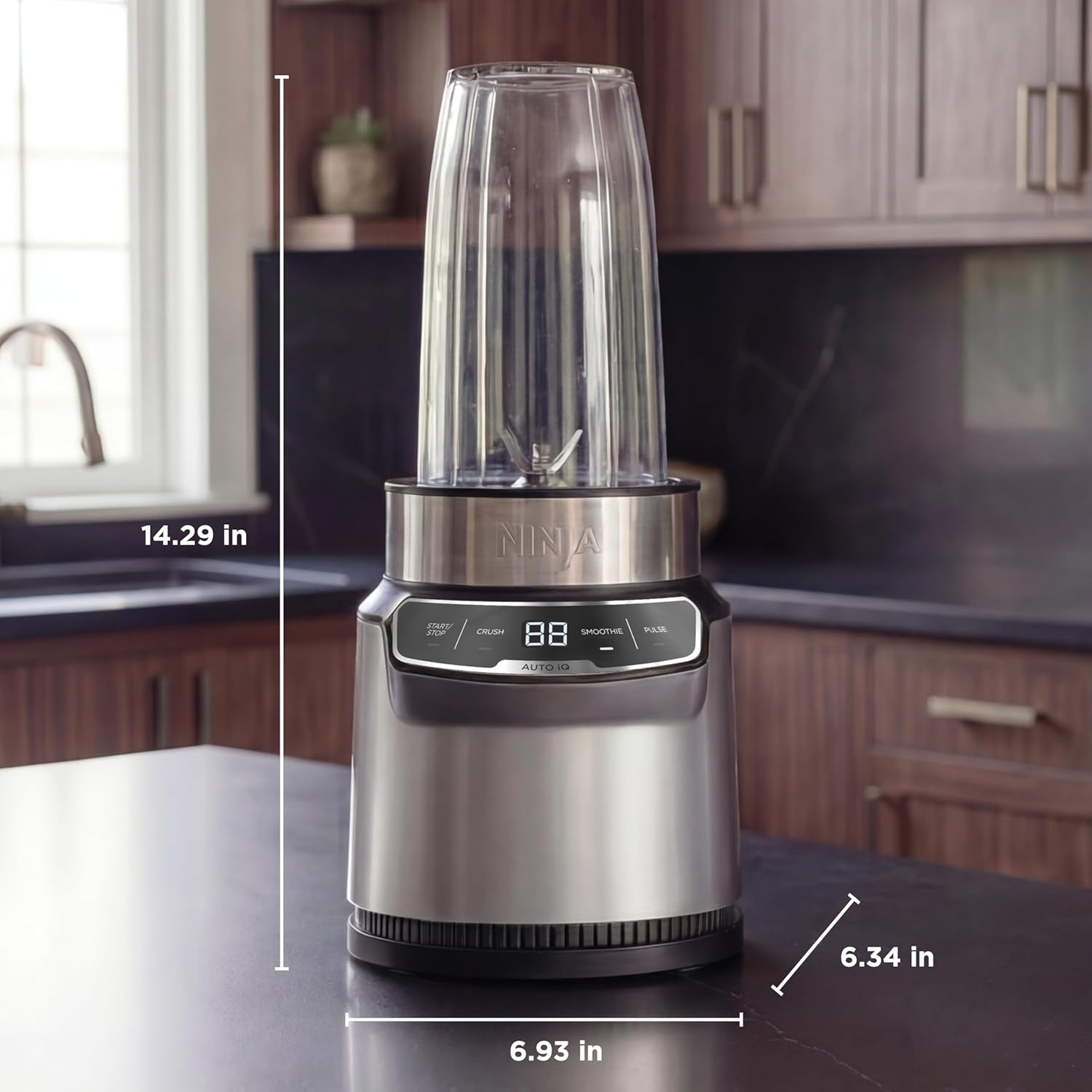 image:imageNinja Fit Compact Personal Blender 700W 2 16oz Cups QB3001SS 700watt base blends smoothies shakes amp frozen drinks 2 16oz togo cups w spout lids Dishwasher safeAuto Blend