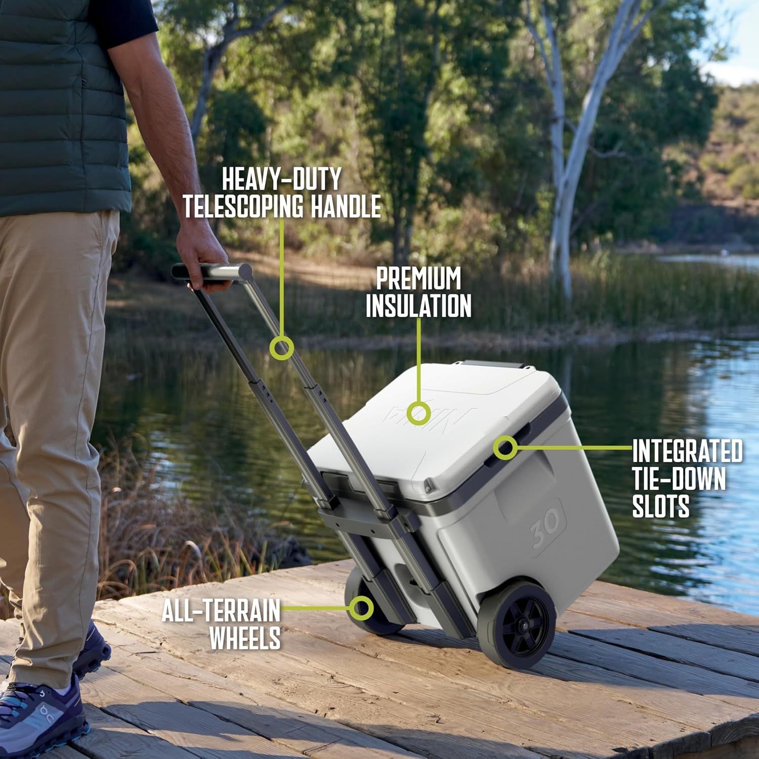 image:imageNinja FrostVault 30qt Cooler with Wheels Dry Storage Lakeshore Blue Ninja FrostVaults 30qt capacity holds 48 cans keeps food cool amp dry and rolls easily on allterrain wheelsDaffodil Daze
