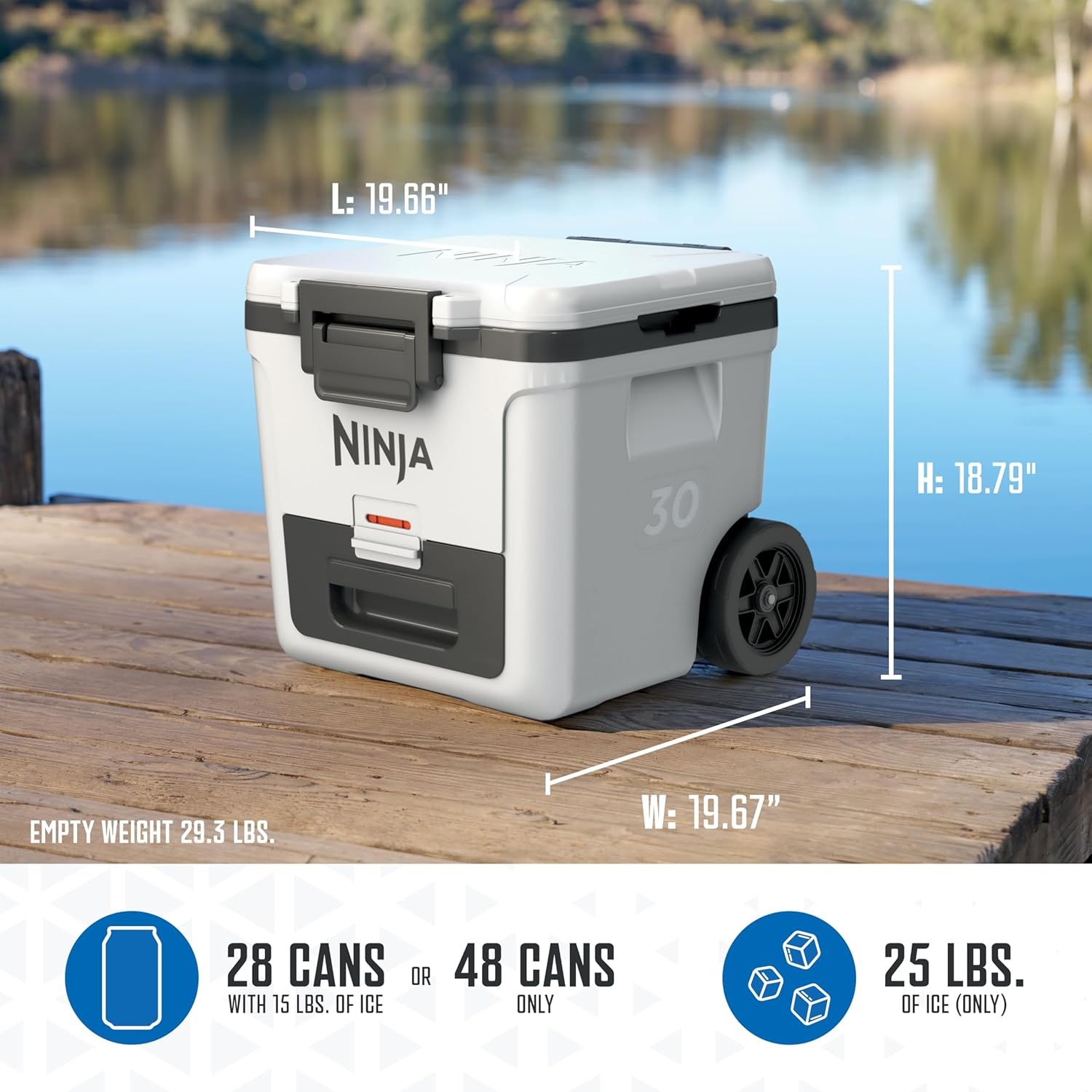 image:imageNinja FrostVault 30qt Cooler with Wheels Dry Storage Lakeshore Blue Ninja FrostVaults 30qt capacity holds 48 cans keeps food cool amp dry and rolls easily on allterrain wheelsSmokey Mauve