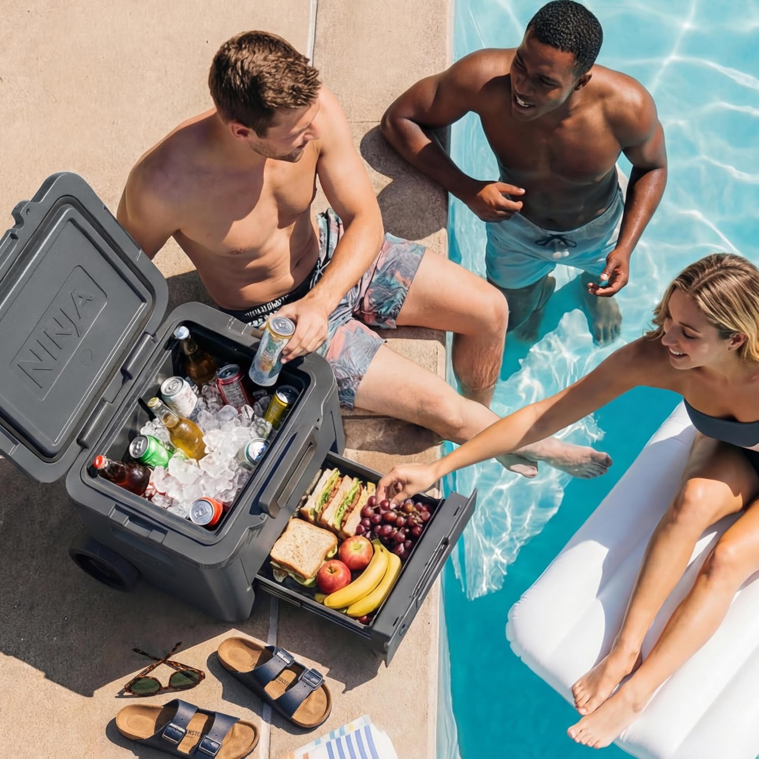 image:imageNinja FrostVault 30qt Cooler with Wheels Dry Storage Lakeshore Blue Ninja FrostVaults 30qt capacity holds 48 cans keeps food cool amp dry and rolls easily on allterrain wheelsMourning Dove