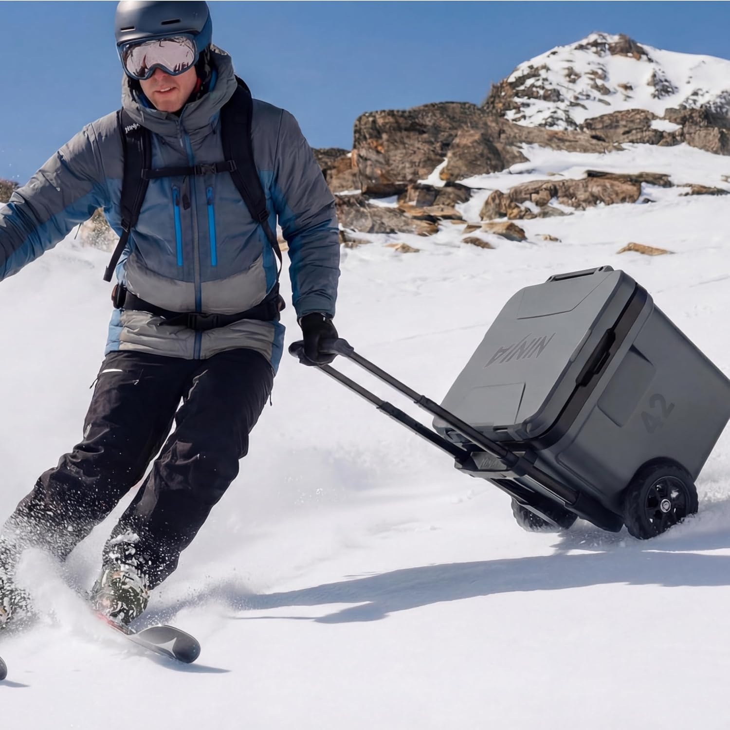 image:imageNinja FrostVault 30qt Cooler with Wheels Dry Storage Lakeshore Blue Ninja FrostVaults 30qt capacity holds 48 cans keeps food cool amp dry and rolls easily on allterrain wheelsMourning Dove