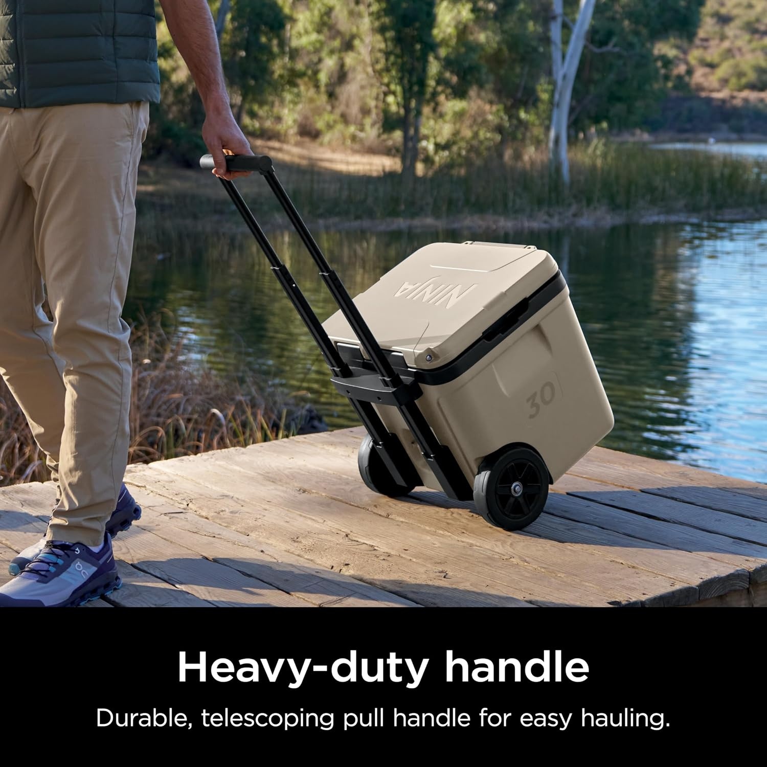 image:imageNinja FrostVault 30qt Cooler with Wheels Dry Storage Lakeshore Blue Ninja FrostVaults 30qt capacity holds 48 cans keeps food cool amp dry and rolls easily on allterrain wheelsBirch Beige