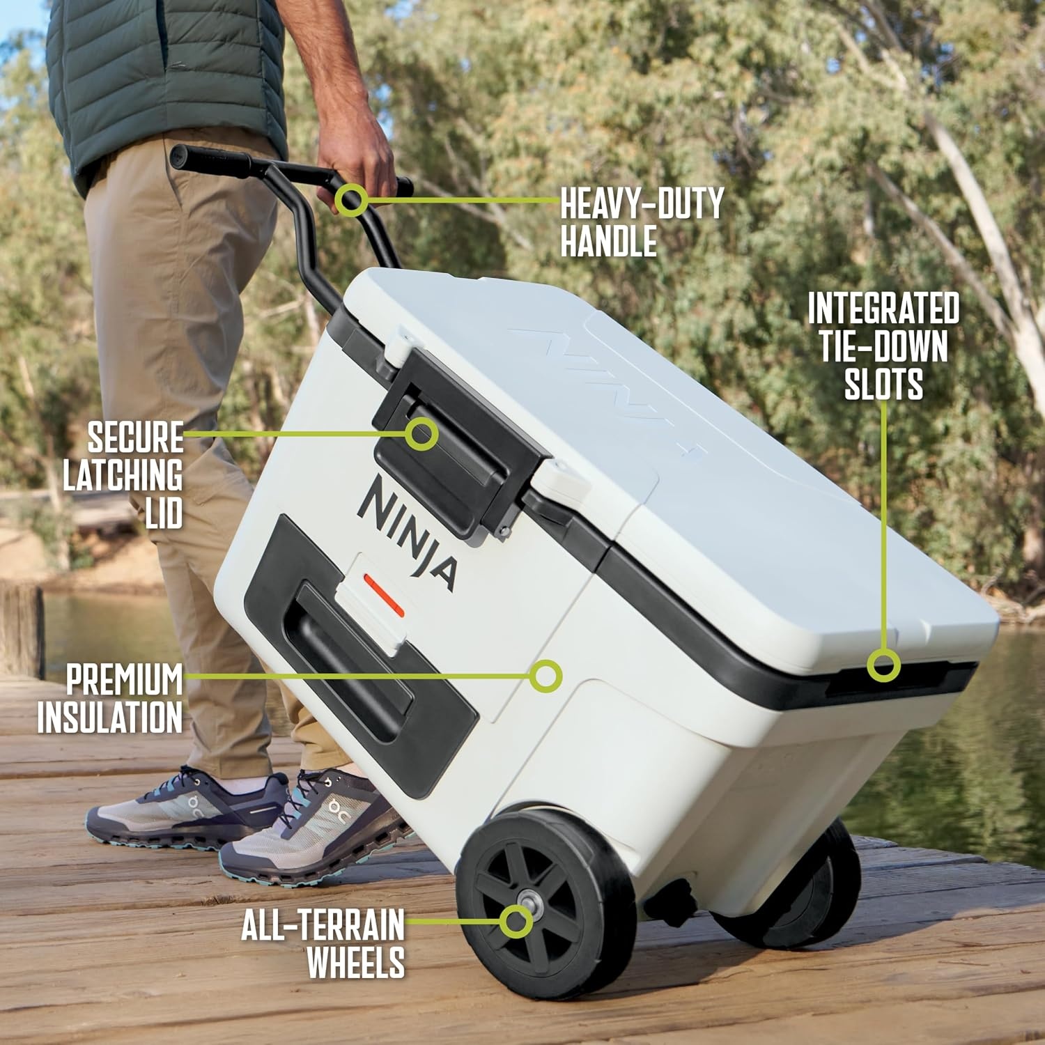 image:imageNinja FrostVault 45qt Cooler with Wheels Dry Storage Charcoal Gray Ninja FrostVaults 45qt capacity holds 68 cans keeps food cool amp dry and rolls easily on allterrain wheelsDaffodil Daze