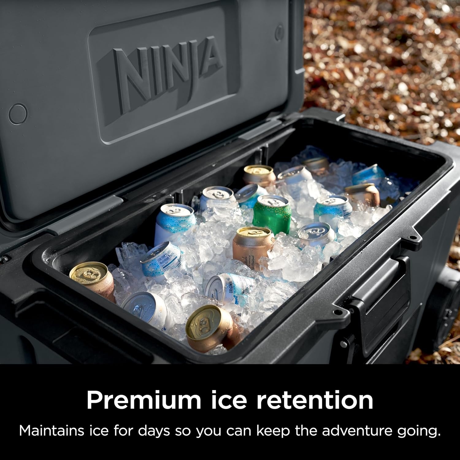 image:imageNinja FrostVault 45qt Cooler with Wheels Dry Storage Charcoal Gray Ninja FrostVaults 45qt capacity holds 68 cans keeps food cool amp dry and rolls easily on allterrain wheelsCharcoal Grey