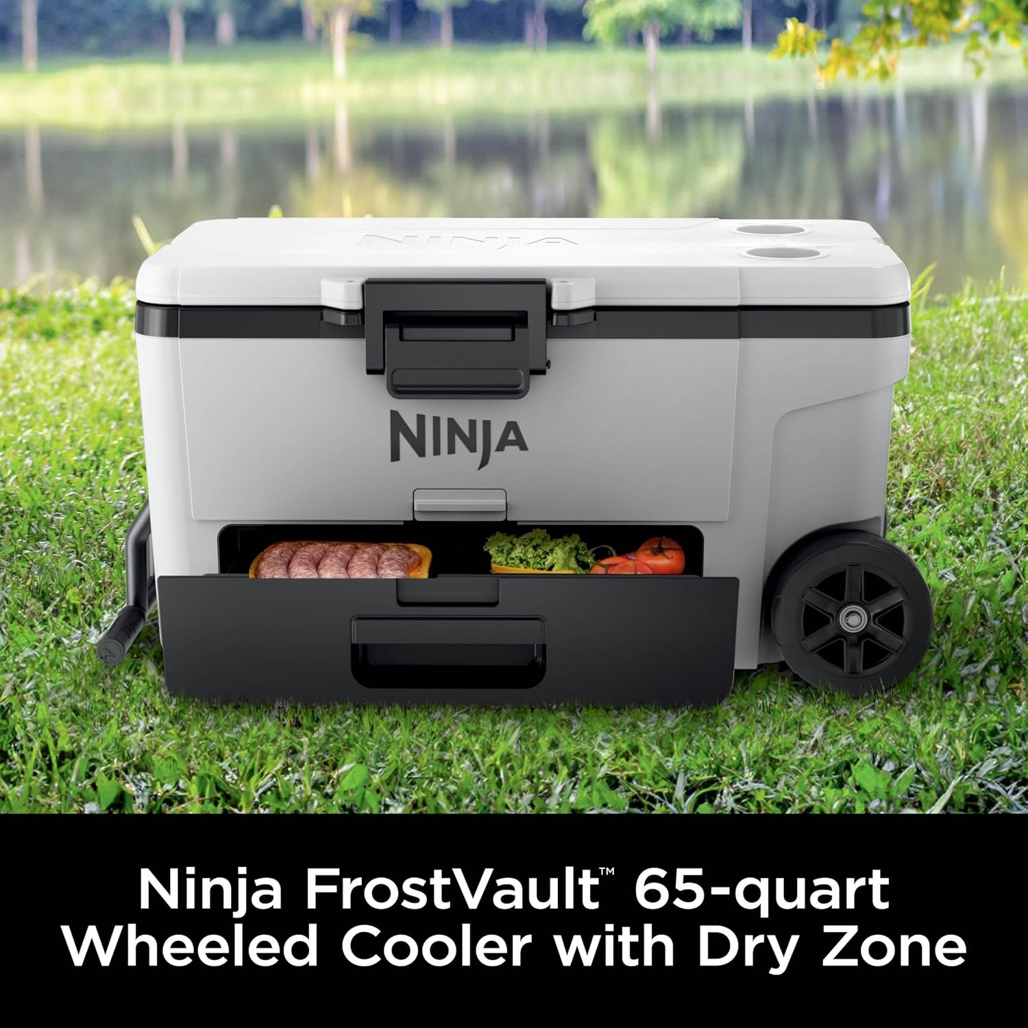 image:imageNinja FrostVault 45qt Cooler with Wheels Dry Storage Charcoal Gray Ninja FrostVaults 45qt capacity holds 68 cans keeps food cool amp dry and rolls easily on allterrain wheelsStrawberry Rhubarb