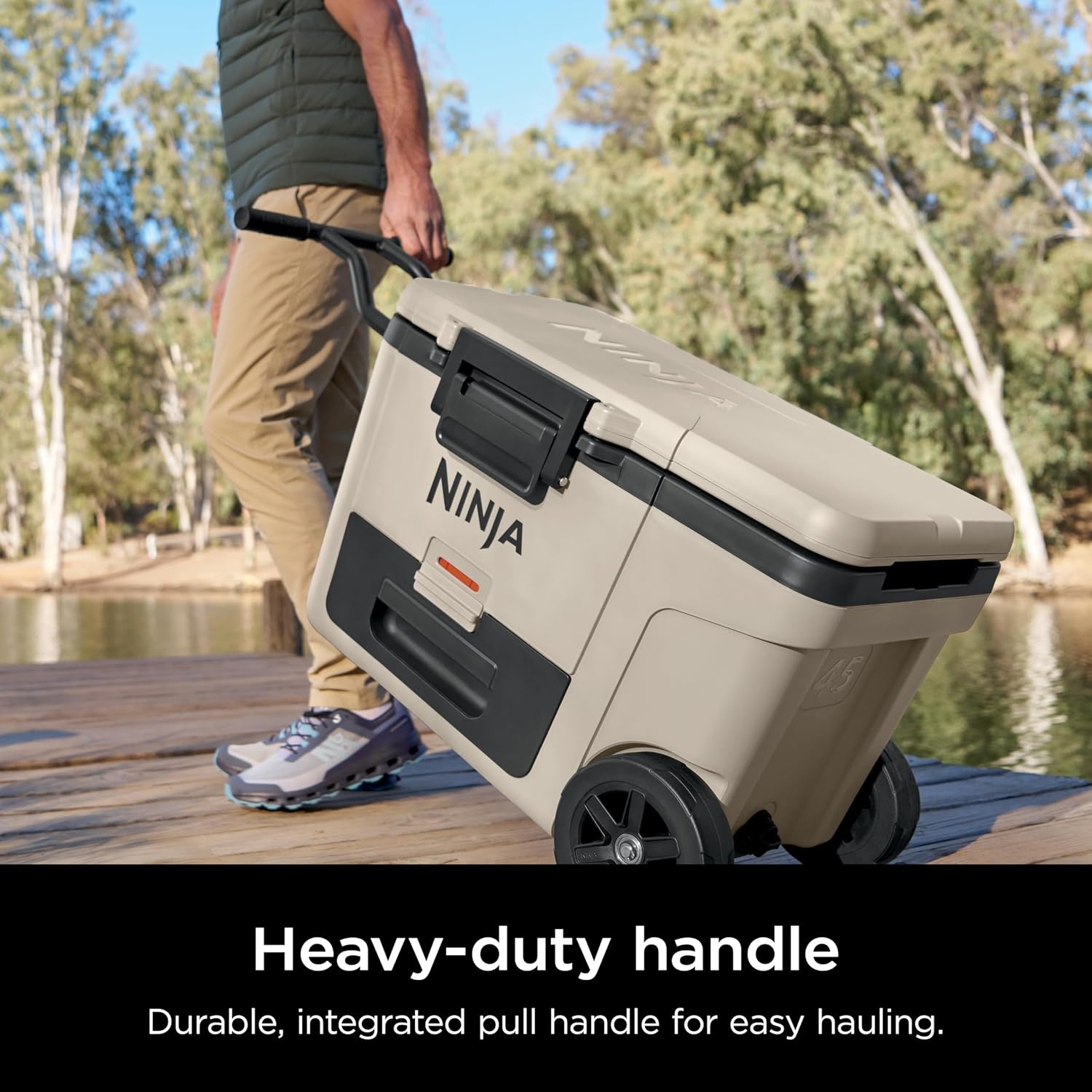 image:imageNinja FrostVault 45qt Cooler with Wheels Dry Storage Charcoal Gray Ninja FrostVaults 45qt capacity holds 68 cans keeps food cool amp dry and rolls easily on allterrain wheelsBirch Beige