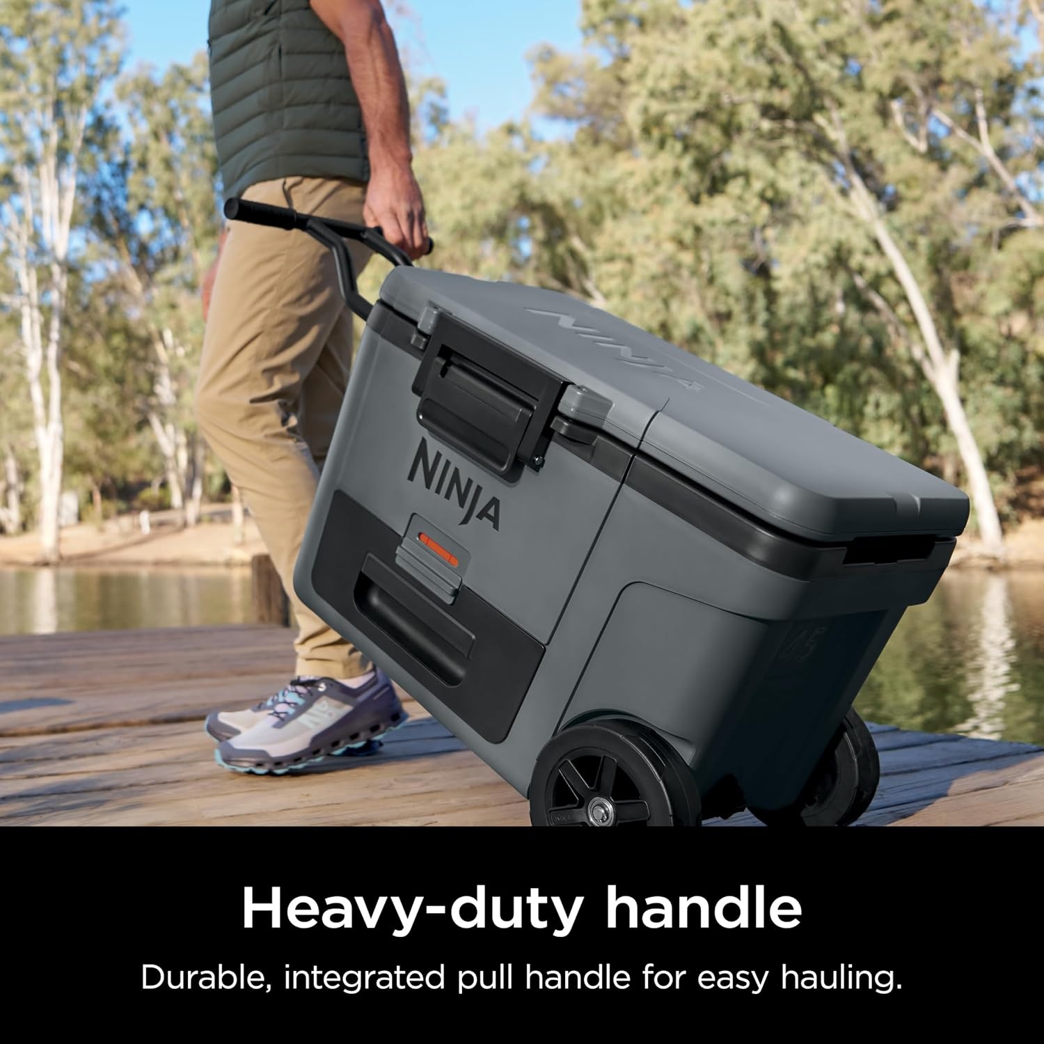 image:imageNinja FrostVault 45qt Cooler with Wheels Dry Storage Charcoal Gray Ninja FrostVaults 45qt capacity holds 68 cans keeps food cool amp dry and rolls easily on allterrain wheelsCharcoal Grey