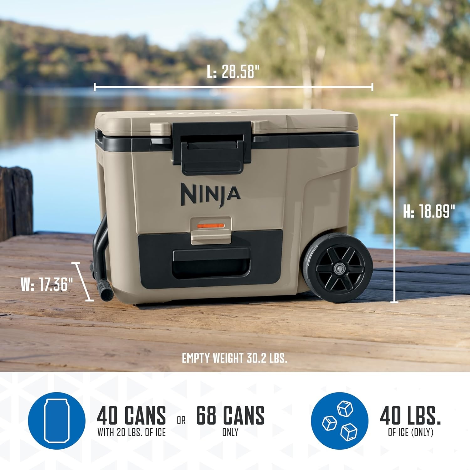image:imageNinja FrostVault 45qt Cooler with Wheels Dry Storage Charcoal Gray Ninja FrostVaults 45qt capacity holds 68 cans keeps food cool amp dry and rolls easily on allterrain wheelsBirch Beige