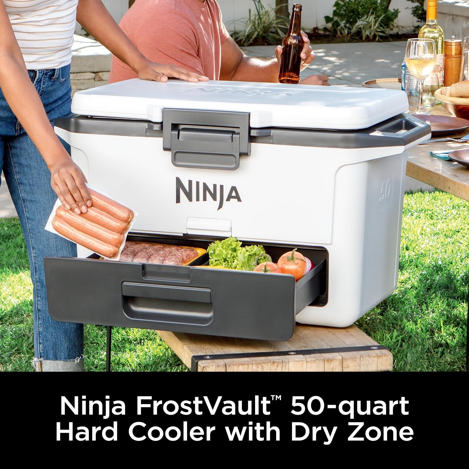 image:imageNinja FrostVault 50qt Hard Cooler with Dry Storage Drawer Spanish Moss Ninja FrostVault keeps food cool dry amp separate under 40F for days with 50qt capacity holding up to 80 cansHalocline Green