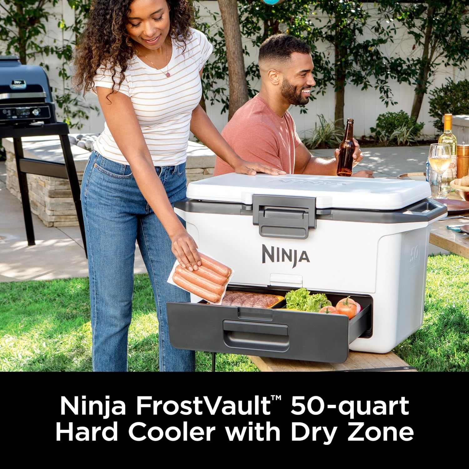image:imageNinja FrostVault 50qt Hard Cooler with Dry Storage Drawer Spanish Moss Ninja FrostVault keeps food cool dry amp separate under 40F for days with 50qt capacity holding up to 80 cansCloud White