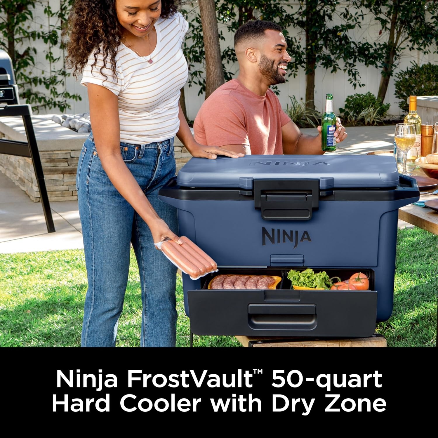 image:imageNinja FrostVault 50qt Hard Cooler with Dry Storage Drawer Spanish Moss Ninja FrostVault keeps food cool dry amp separate under 40F for days with 50qt capacity holding up to 80 cansLakeshore Blue