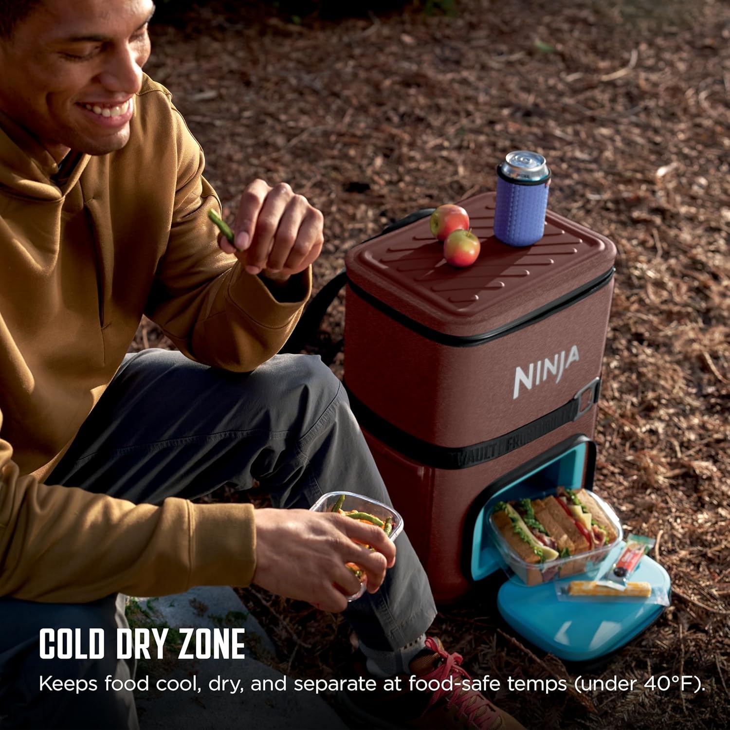 image:imageNinja FrostVault Go Soft Backpack Cooler Dry Storage Birch Beige Ninja FrostVault Go soft cooler stays cool for hours with a leakproof easyaccess lid and carries like a backpackCanyon Red