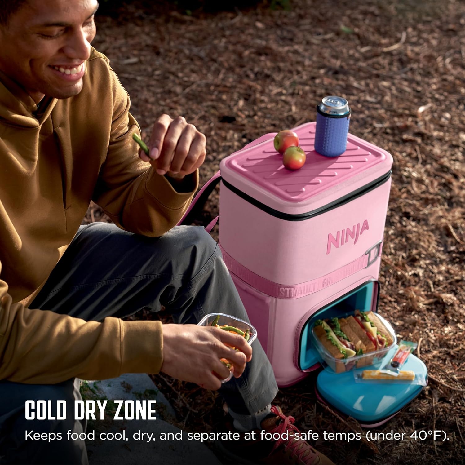 image:imageNinja FrostVault Go Soft Backpack Cooler Dry Storage Birch Beige Ninja FrostVault Go soft cooler stays cool for hours with a leakproof easyaccess lid and carries like a backpackPink