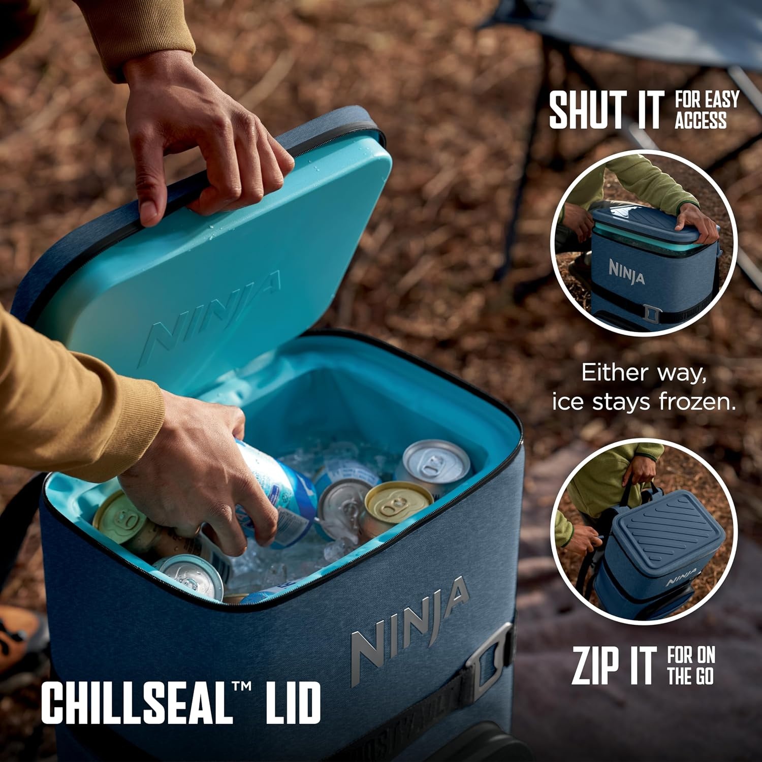 image:imageNinja FrostVault Go Soft Backpack Cooler Dry Storage Birch Beige Ninja FrostVault Go soft cooler stays cool for hours with a leakproof easyaccess lid and carries like a backpackHalocline Green