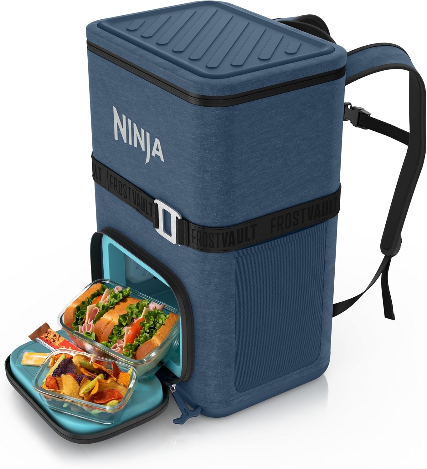image:imageNinja FrostVault Go Soft Backpack Cooler Dry Storage Birch Beige Ninja FrostVault Go soft cooler stays cool for hours with a leakproof easyaccess lid and carries like a backpackBlue