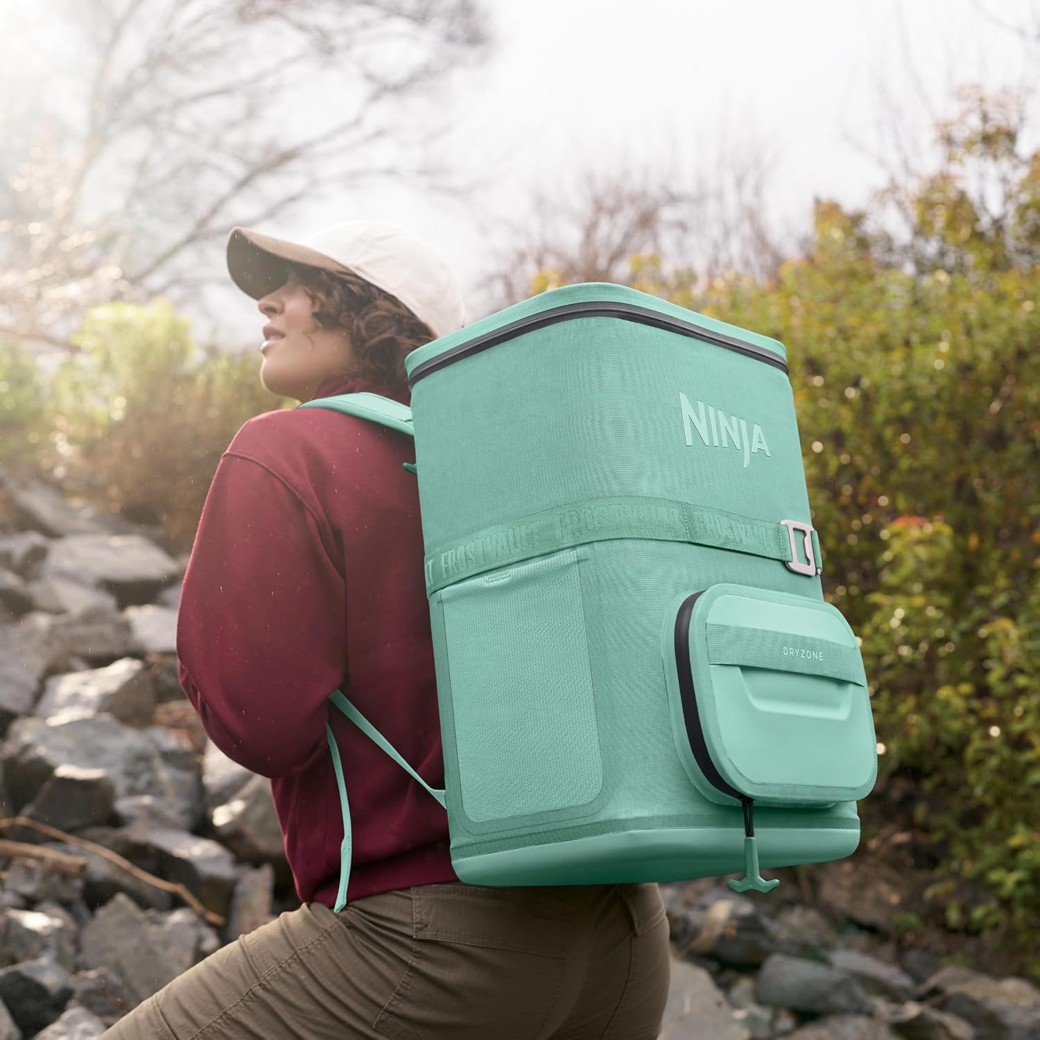 image:imageNinja FrostVault Go Soft Backpack Cooler Dry Storage Birch Beige Ninja FrostVault Go soft cooler stays cool for hours with a leakproof easyaccess lid and carries like a backpackCactus Green