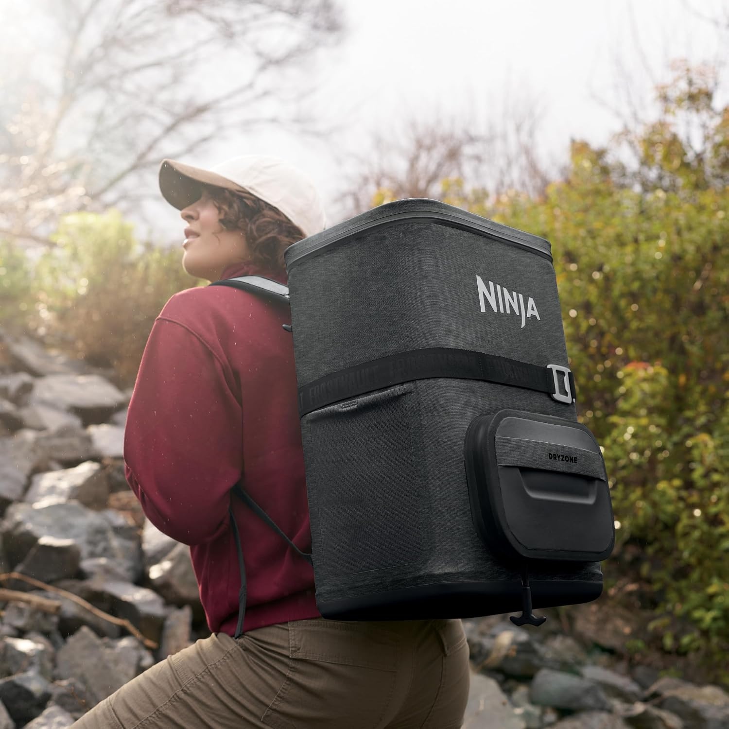 image:imageNinja FrostVault Go Soft Backpack Cooler Dry Storage Birch Beige Ninja FrostVault Go soft cooler stays cool for hours with a leakproof easyaccess lid and carries like a backpackDark Grey