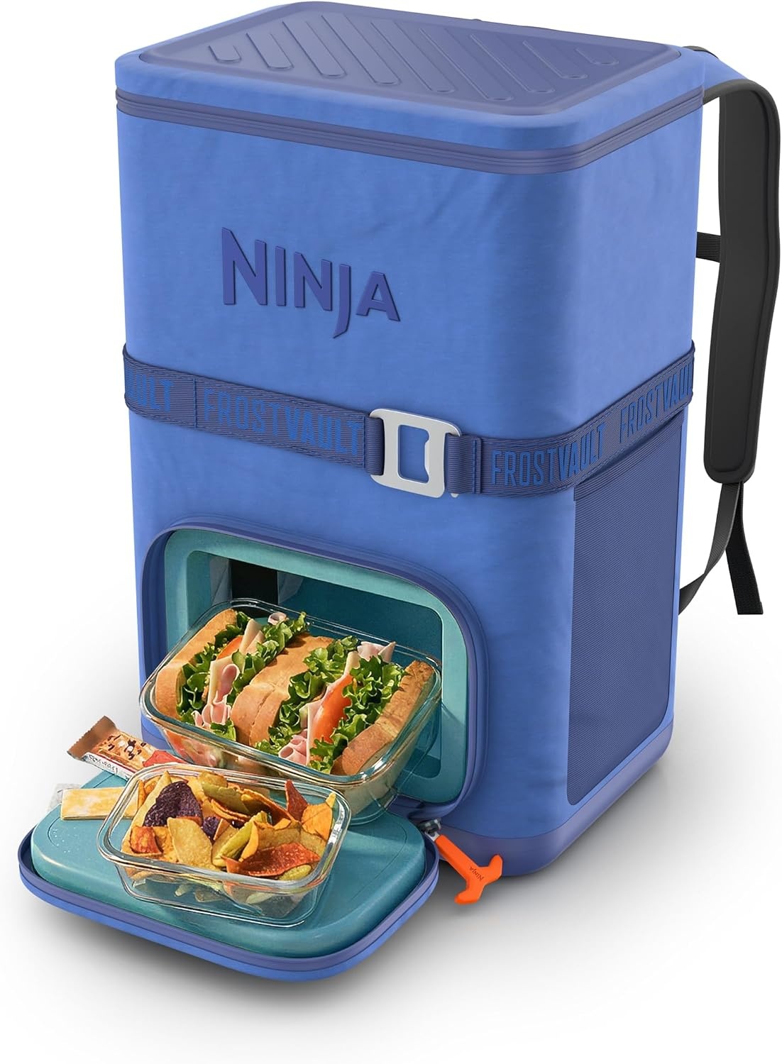 image:imageNinja FrostVault Go Soft Backpack Cooler Dry Storage Birch Beige Ninja FrostVault Go soft cooler stays cool for hours with a leakproof easyaccess lid and carries like a backpackLuminous Blue