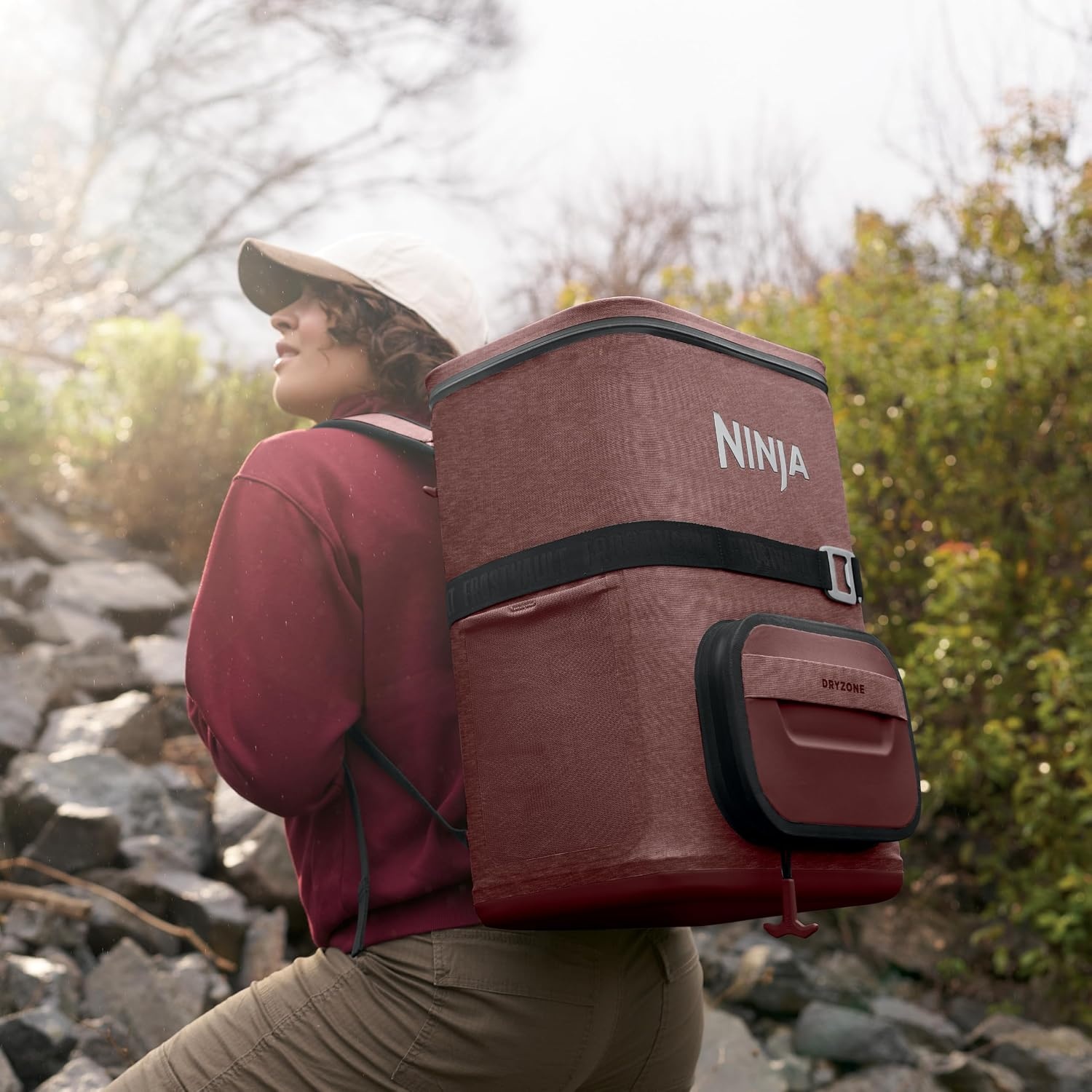 image:imageNinja FrostVault Go Soft Backpack Cooler Dry Storage Birch Beige Ninja FrostVault Go soft cooler stays cool for hours with a leakproof easyaccess lid and carries like a backpackCanyon Red