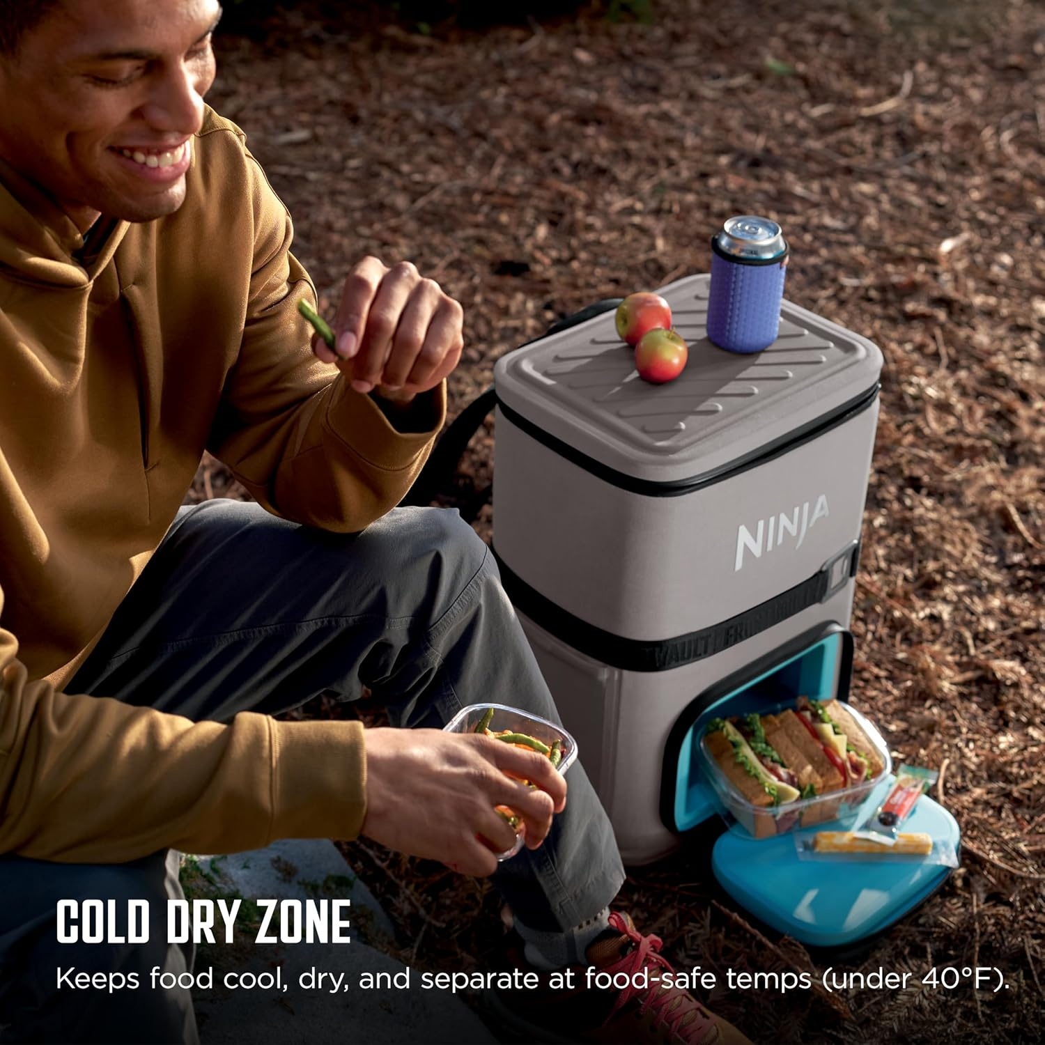 image:imageNinja FrostVault Go Soft Backpack Cooler Dry Storage Birch Beige Ninja FrostVault Go soft cooler stays cool for hours with a leakproof easyaccess lid and carries like a backpackBeige