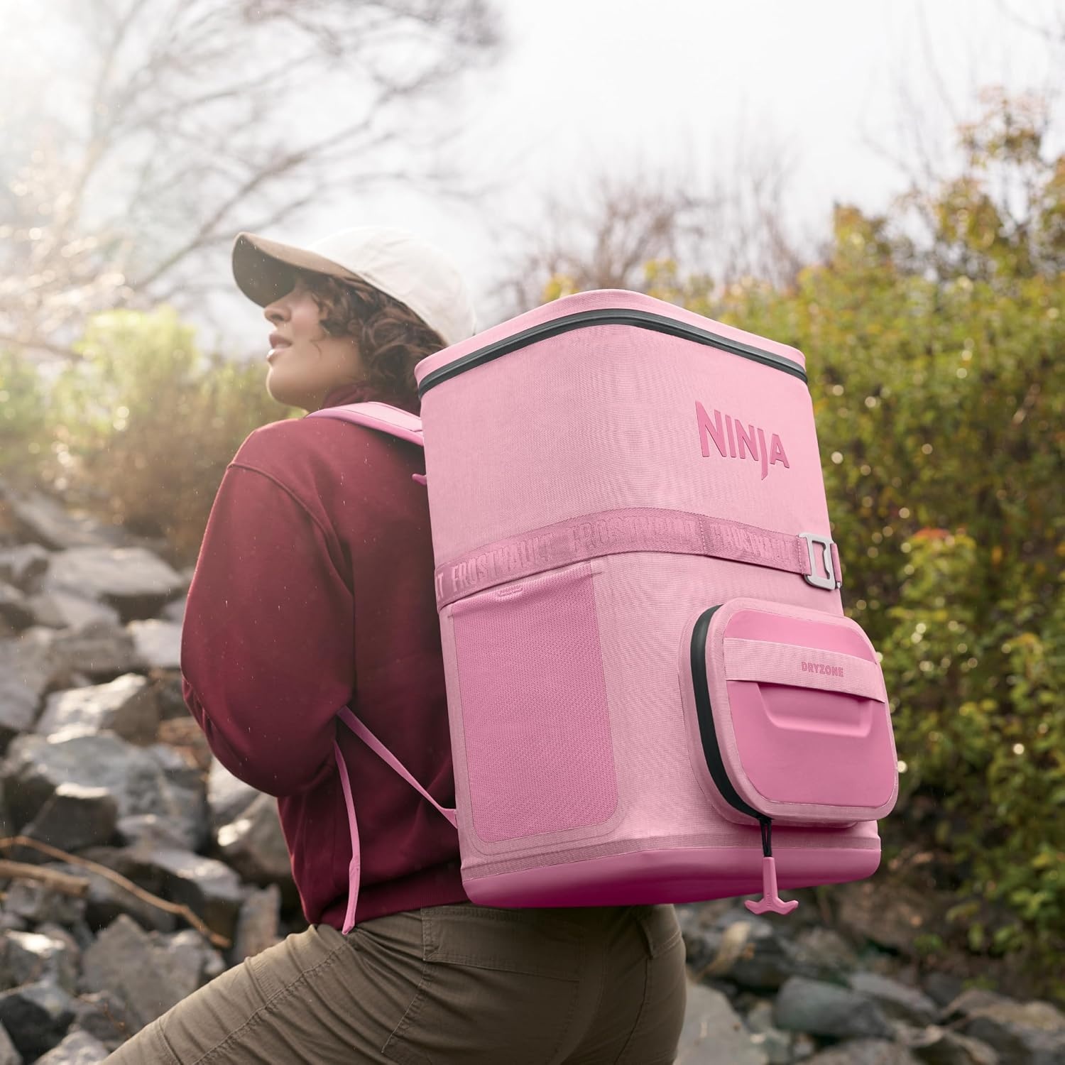 image:imageNinja FrostVault Go Soft Backpack Cooler Dry Storage Birch Beige Ninja FrostVault Go soft cooler stays cool for hours with a leakproof easyaccess lid and carries like a backpackPink