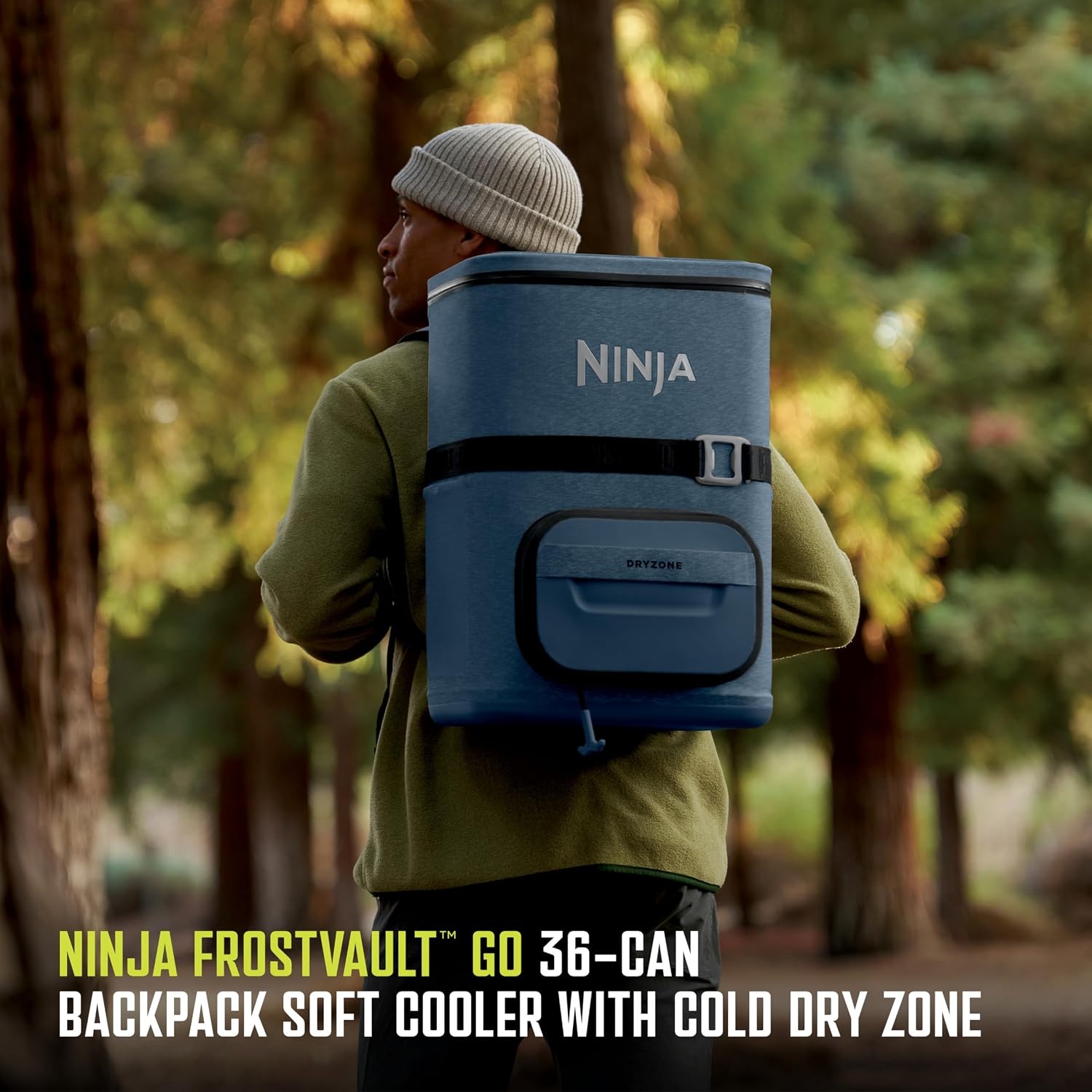 image:imageNinja FrostVault Go Soft Backpack Cooler Dry Storage Birch Beige Ninja FrostVault Go soft cooler stays cool for hours with a leakproof easyaccess lid and carries like a backpackBlue