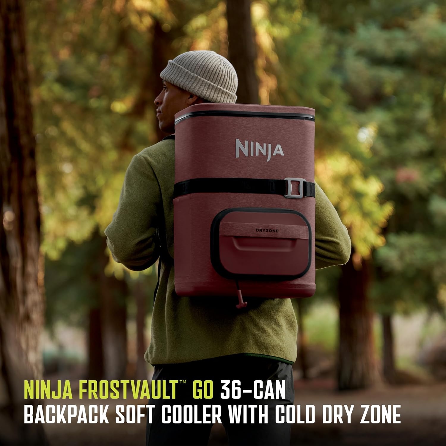 image:imageNinja FrostVault Go Soft Backpack Cooler Dry Storage Birch Beige Ninja FrostVault Go soft cooler stays cool for hours with a leakproof easyaccess lid and carries like a backpackCanyon Red