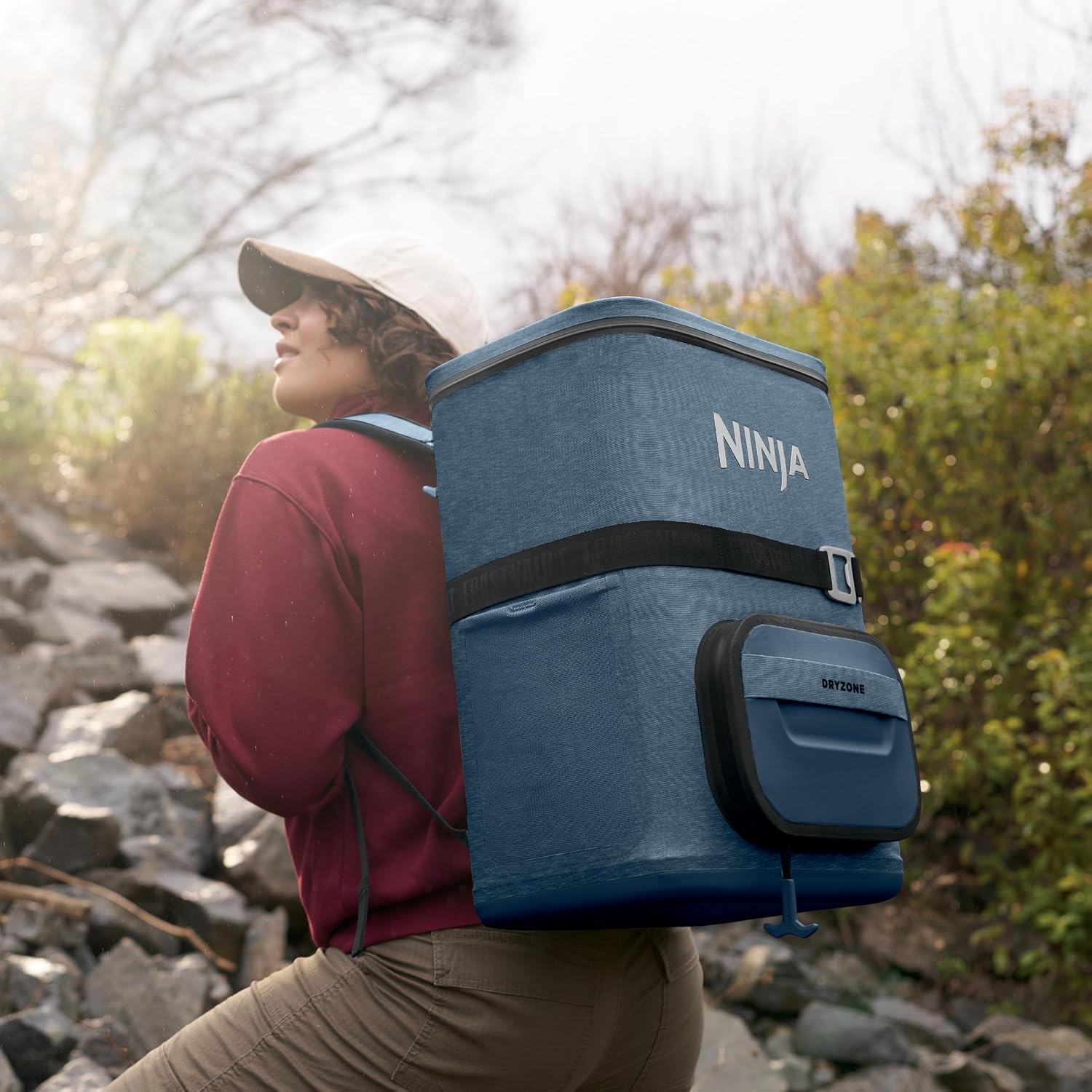 image:imageNinja FrostVault Go Soft Backpack Cooler Dry Storage Birch Beige Ninja FrostVault Go soft cooler stays cool for hours with a leakproof easyaccess lid and carries like a backpackBlue