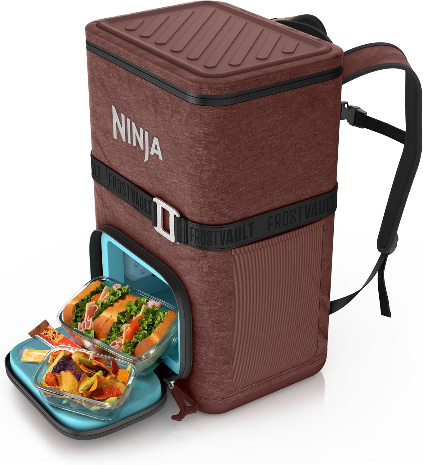 image:imageNinja FrostVault Go Soft Backpack Cooler Dry Storage Birch Beige Ninja FrostVault Go soft cooler stays cool for hours with a leakproof easyaccess lid and carries like a backpackCanyon Red
