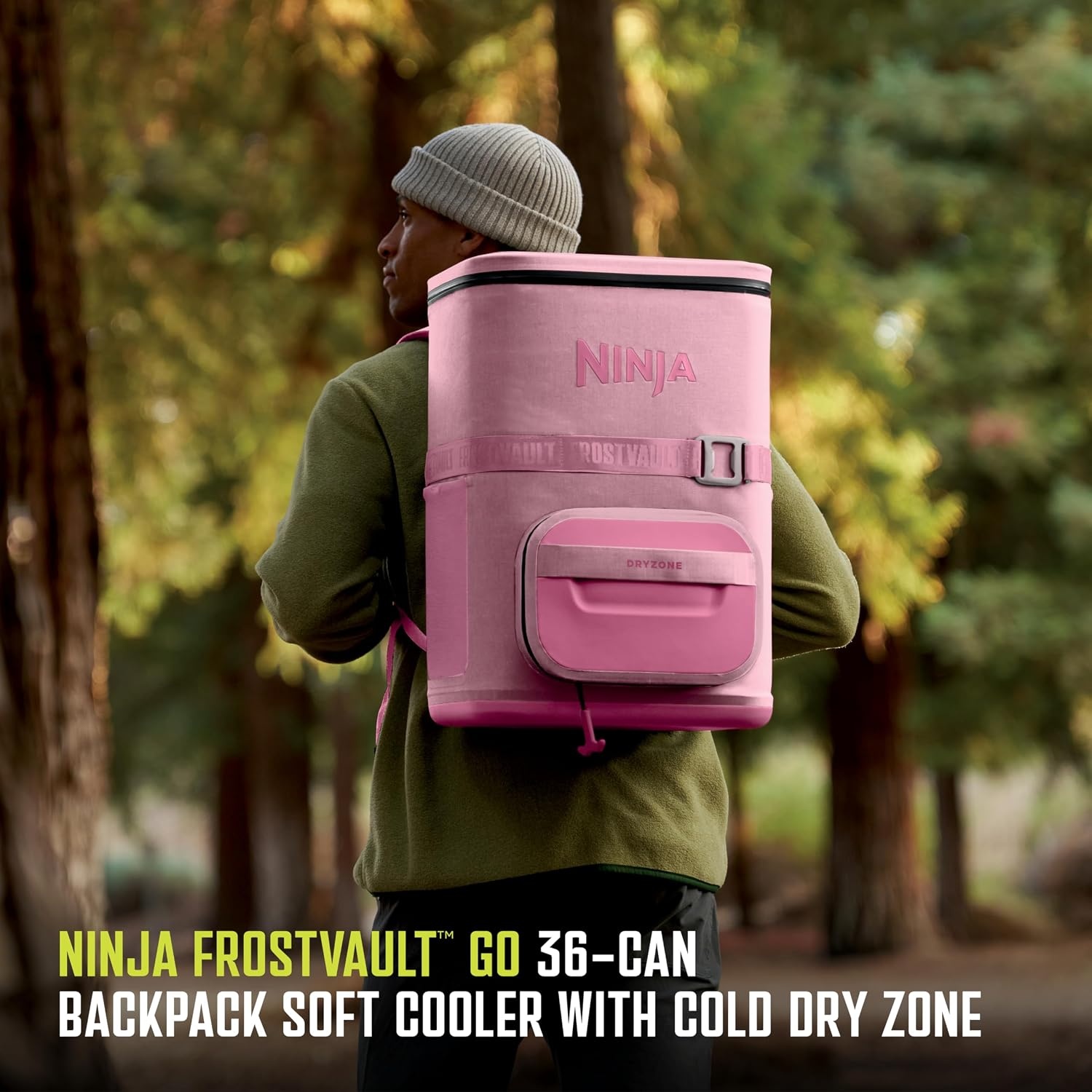 image:imageNinja FrostVault Go Soft Backpack Cooler Dry Storage Birch Beige Ninja FrostVault Go soft cooler stays cool for hours with a leakproof easyaccess lid and carries like a backpackPink