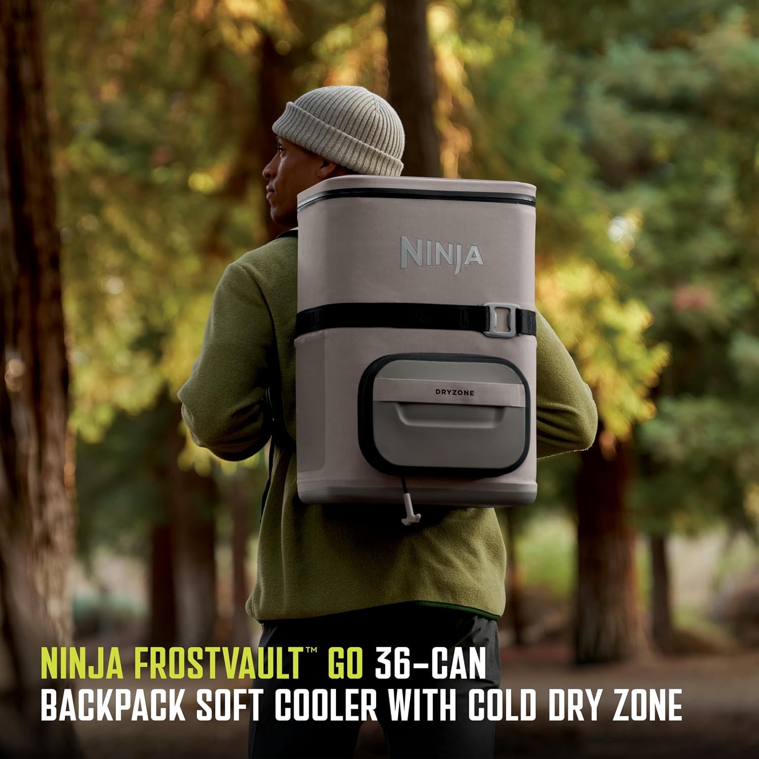 image:imageNinja FrostVault Go Soft Backpack Cooler Dry Storage Birch Beige Ninja FrostVault Go soft cooler stays cool for hours with a leakproof easyaccess lid and carries like a backpackBeige