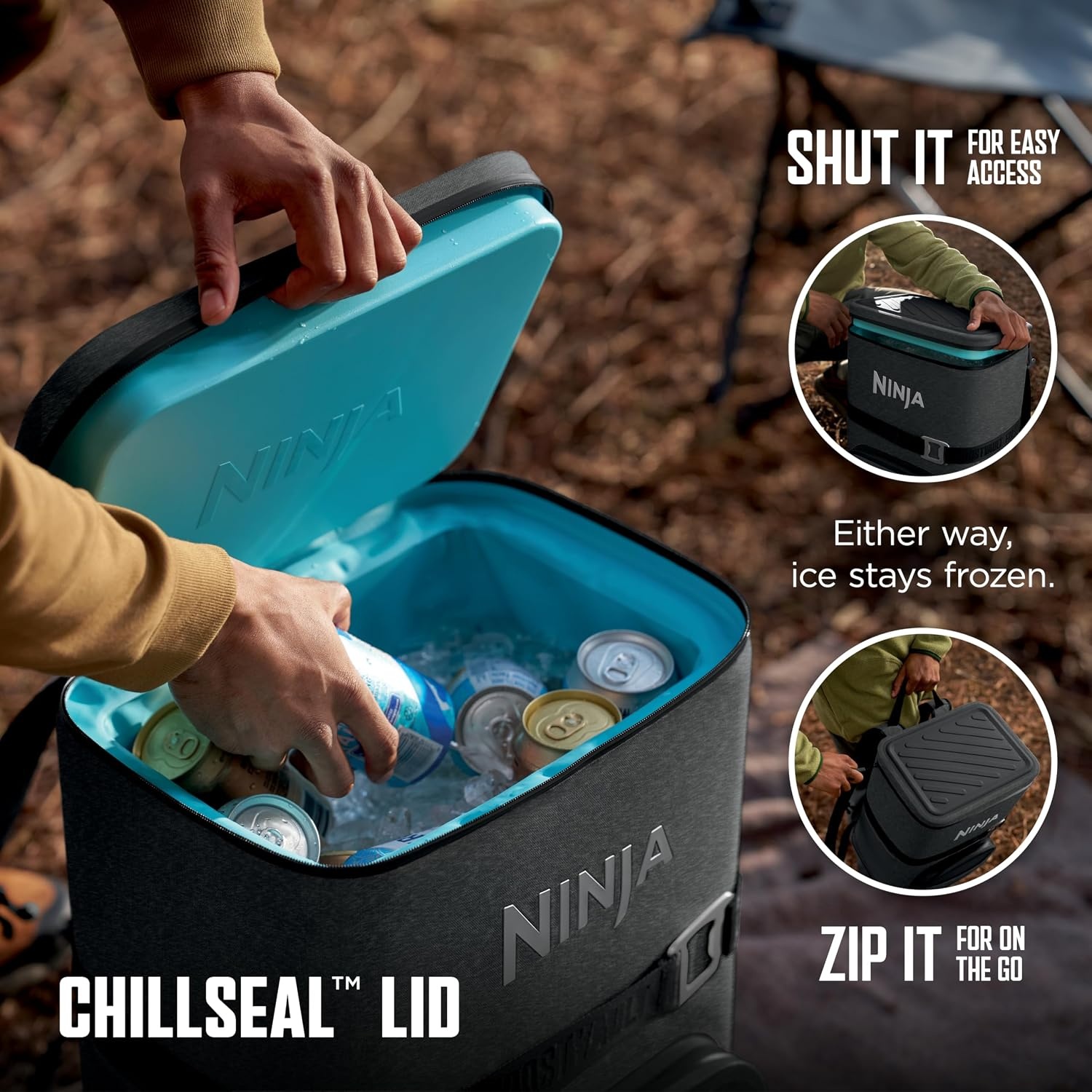image:imageNinja FrostVault Go Soft Backpack Cooler Dry Storage Birch Beige Ninja FrostVault Go soft cooler stays cool for hours with a leakproof easyaccess lid and carries like a backpackDark Grey